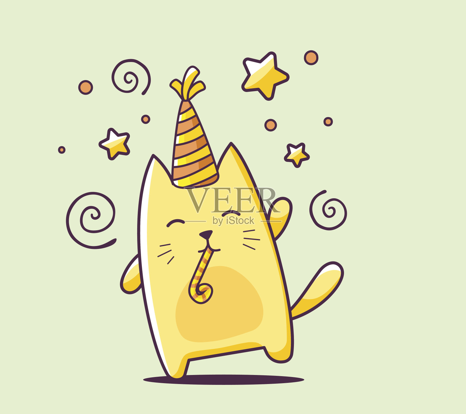 矢量插图的颜色快乐的性格猫与帽子设计元素图片