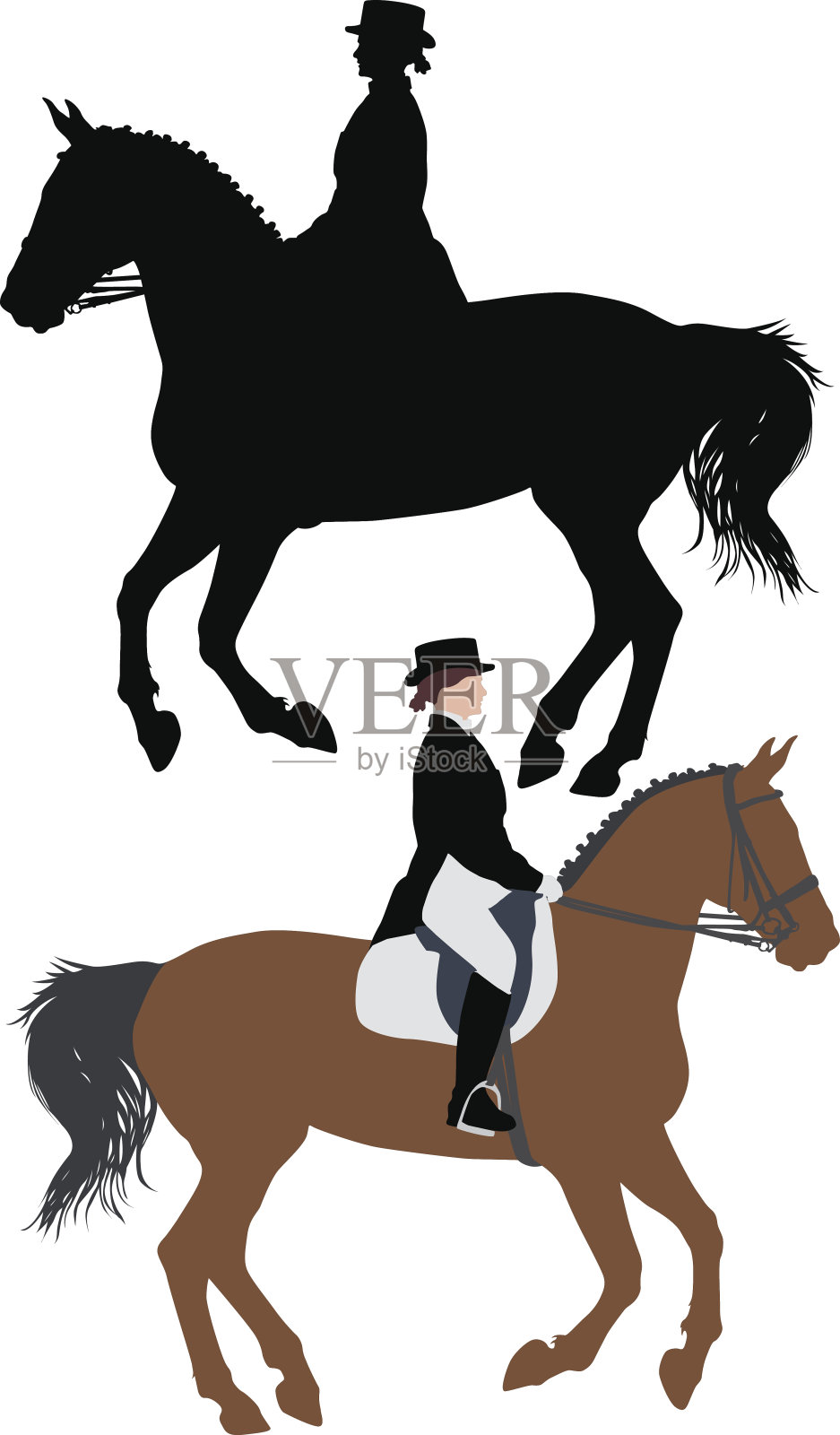 矢量剪影的马和骑师插画图片素材