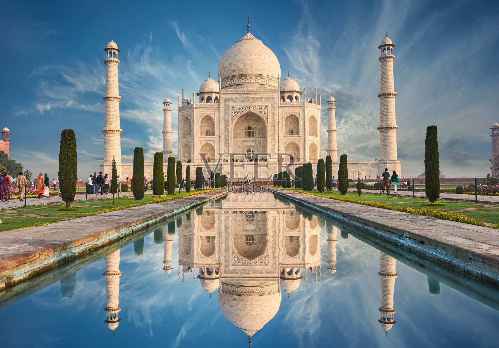 印度泰姬陵，阿格拉，世界七大奇迹。美丽Tajmahal横梁照片摄影图片
