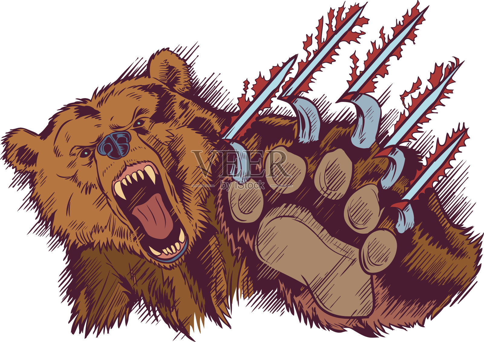棕熊吉祥物削减或爪矢量卡通设计元素图片