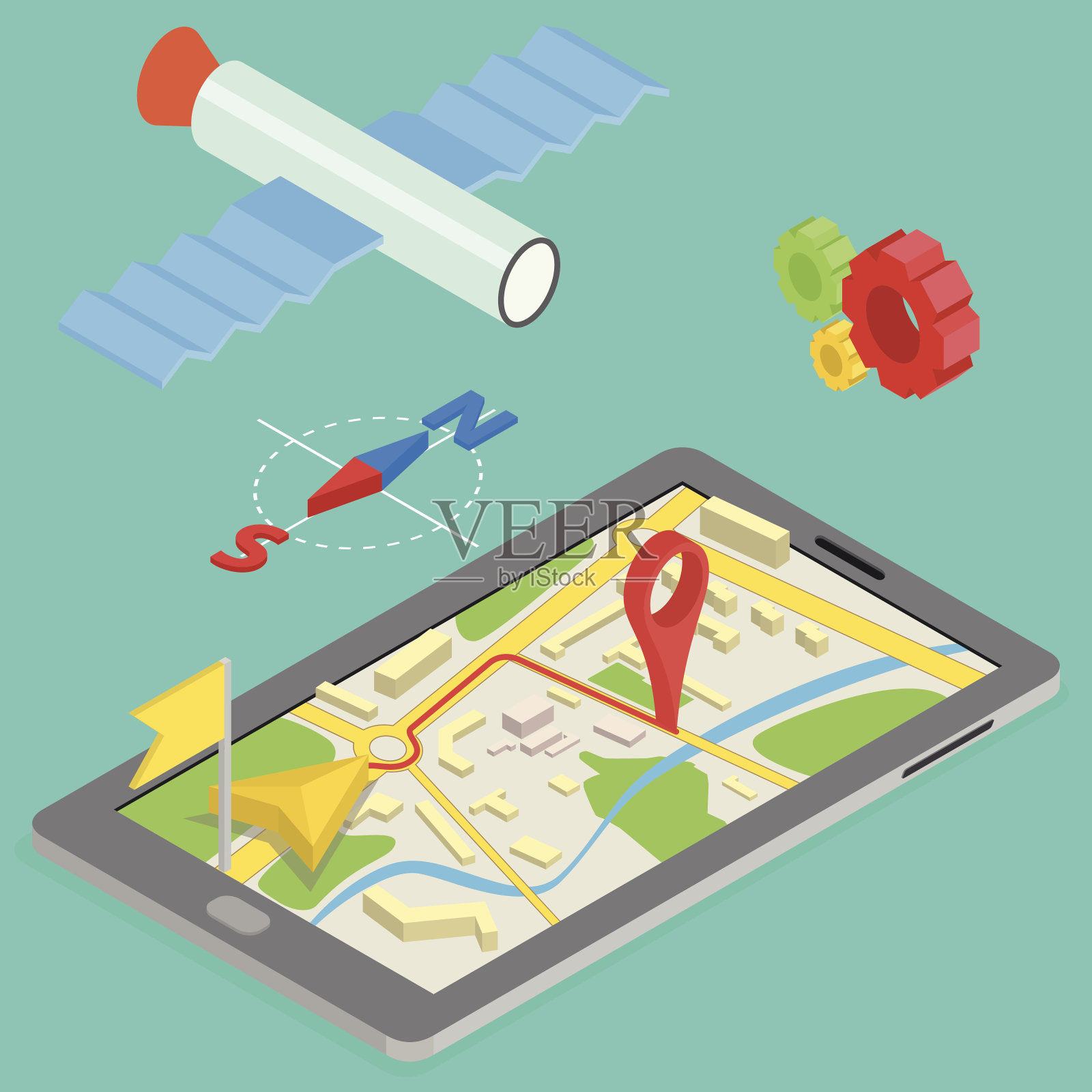 手机GPS显示路线图的插图插画图片素材