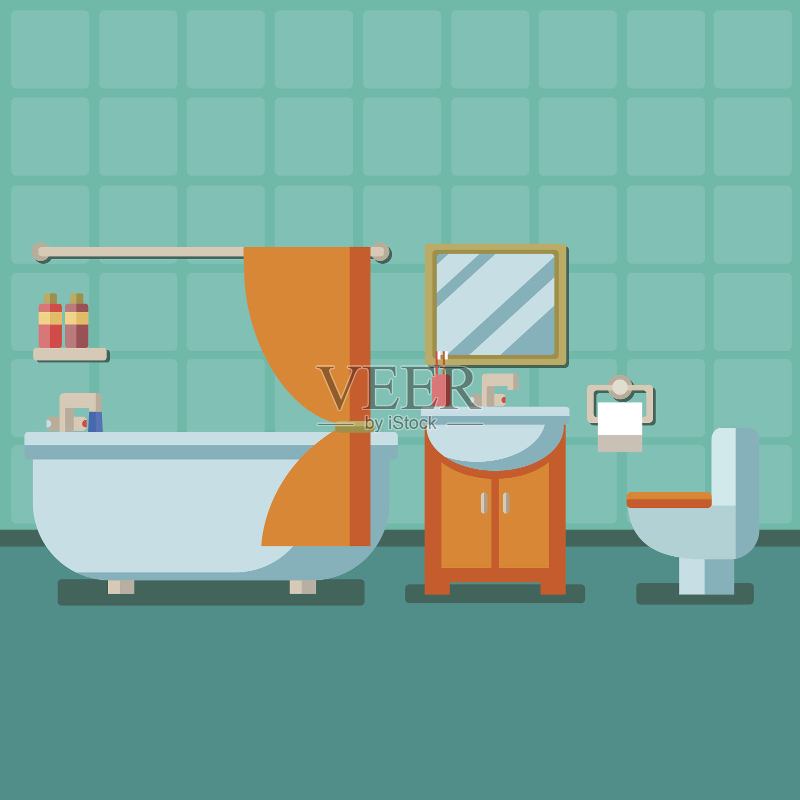 浴室家具。平面风格矢量插图插画图片素材
