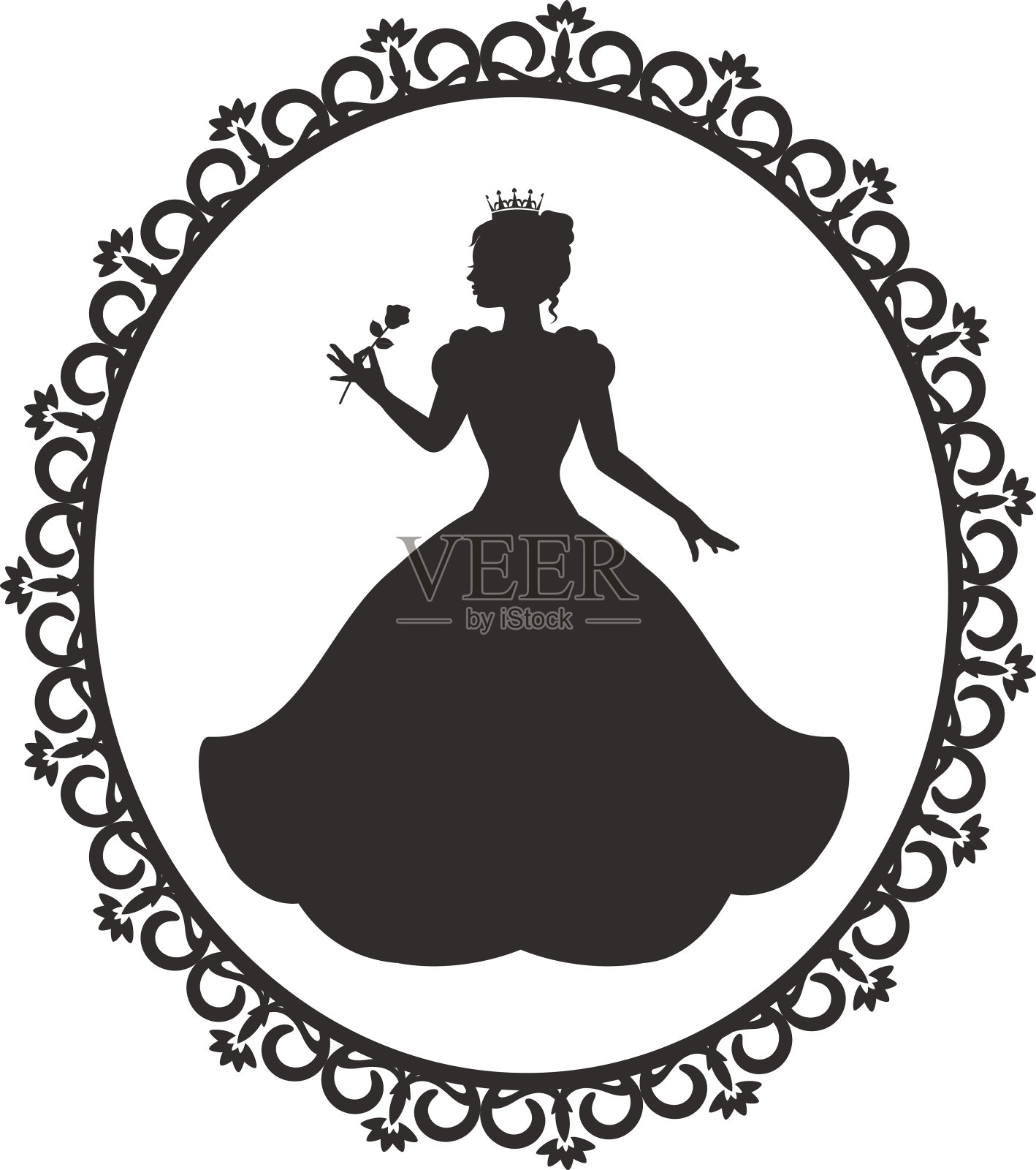 公主在一个复古的框架华丽的裙子插画图片素材