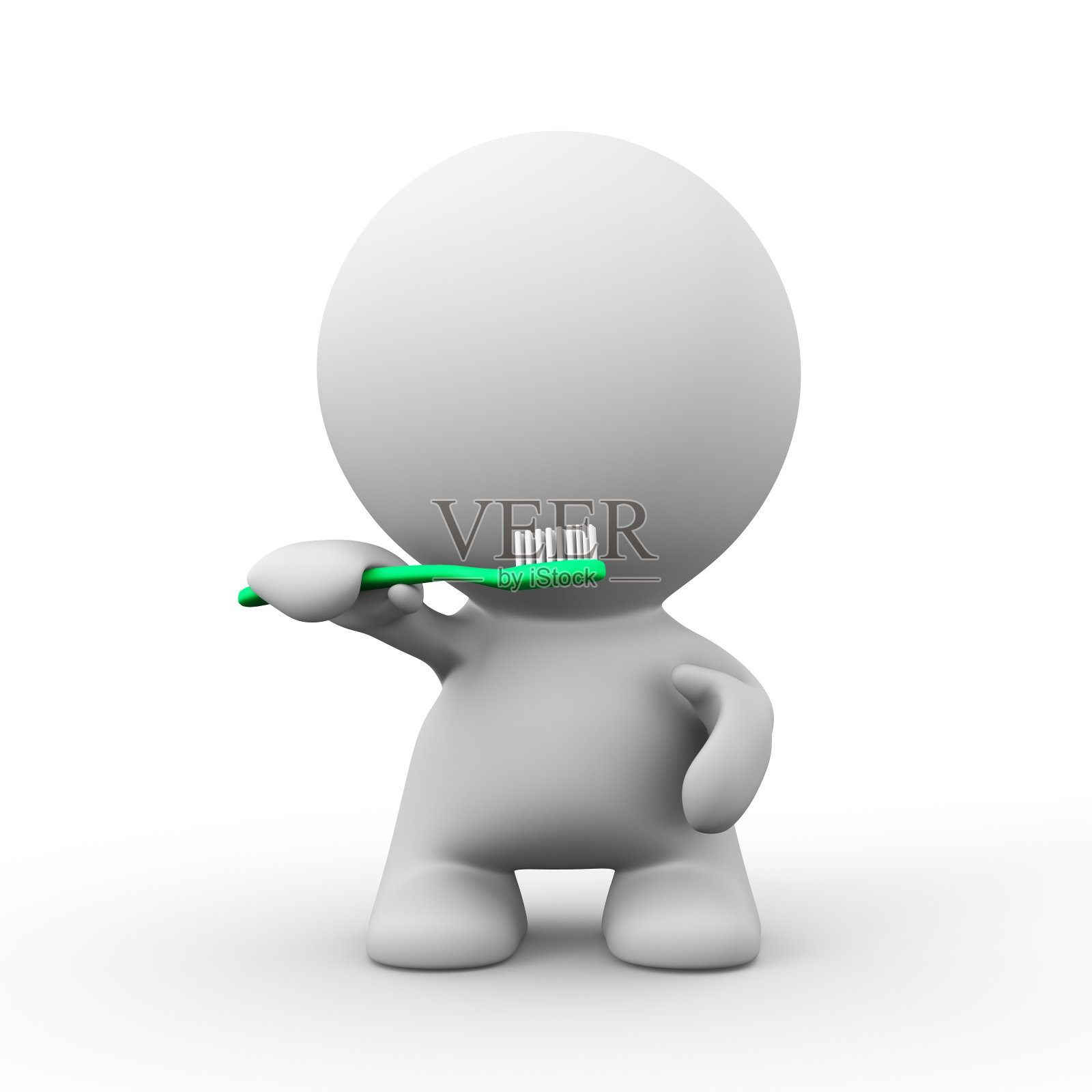可爱的绿色牙刷3d人(白色背景3d插图)插画图片素材