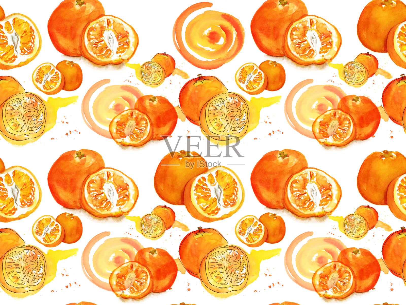 无缝水彩背景橙色图案插画图片素材