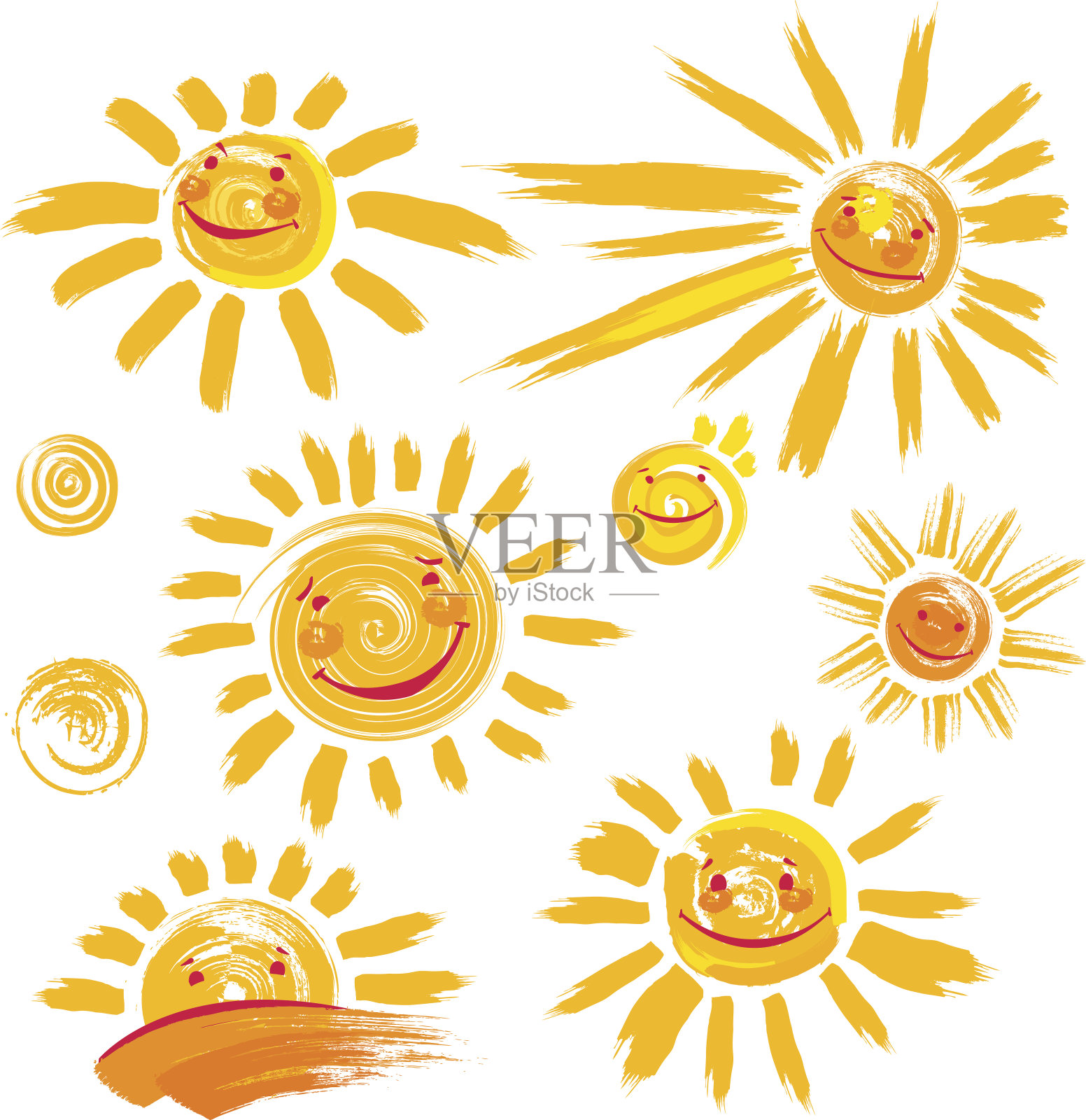一套手绘太阳符号与微笑插画图片素材