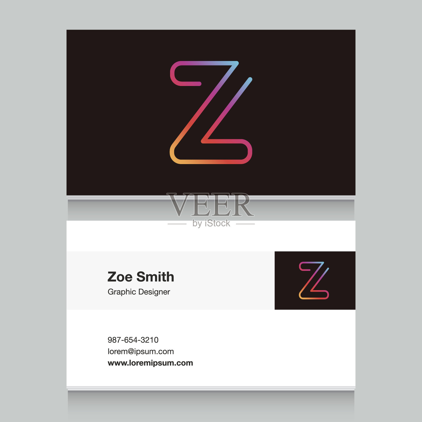 标志字母字母'Z'，带名片模板。插画图片素材
