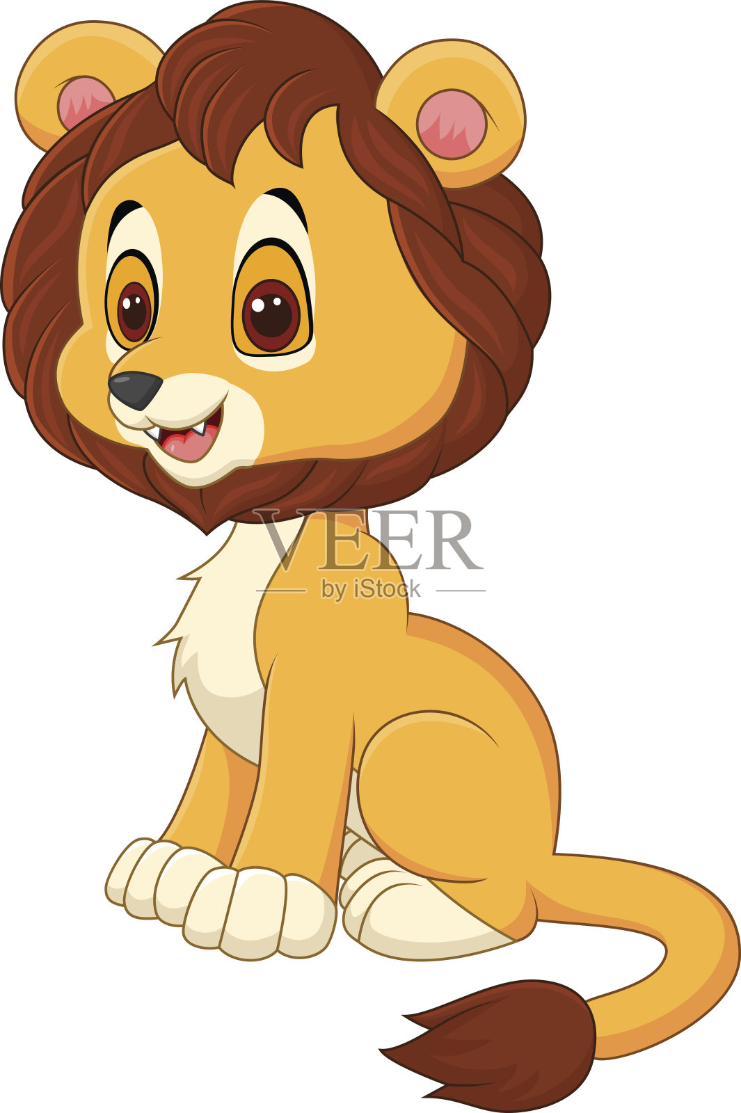 可爱的小狮子孤立行走在白色的背景设计元素图片