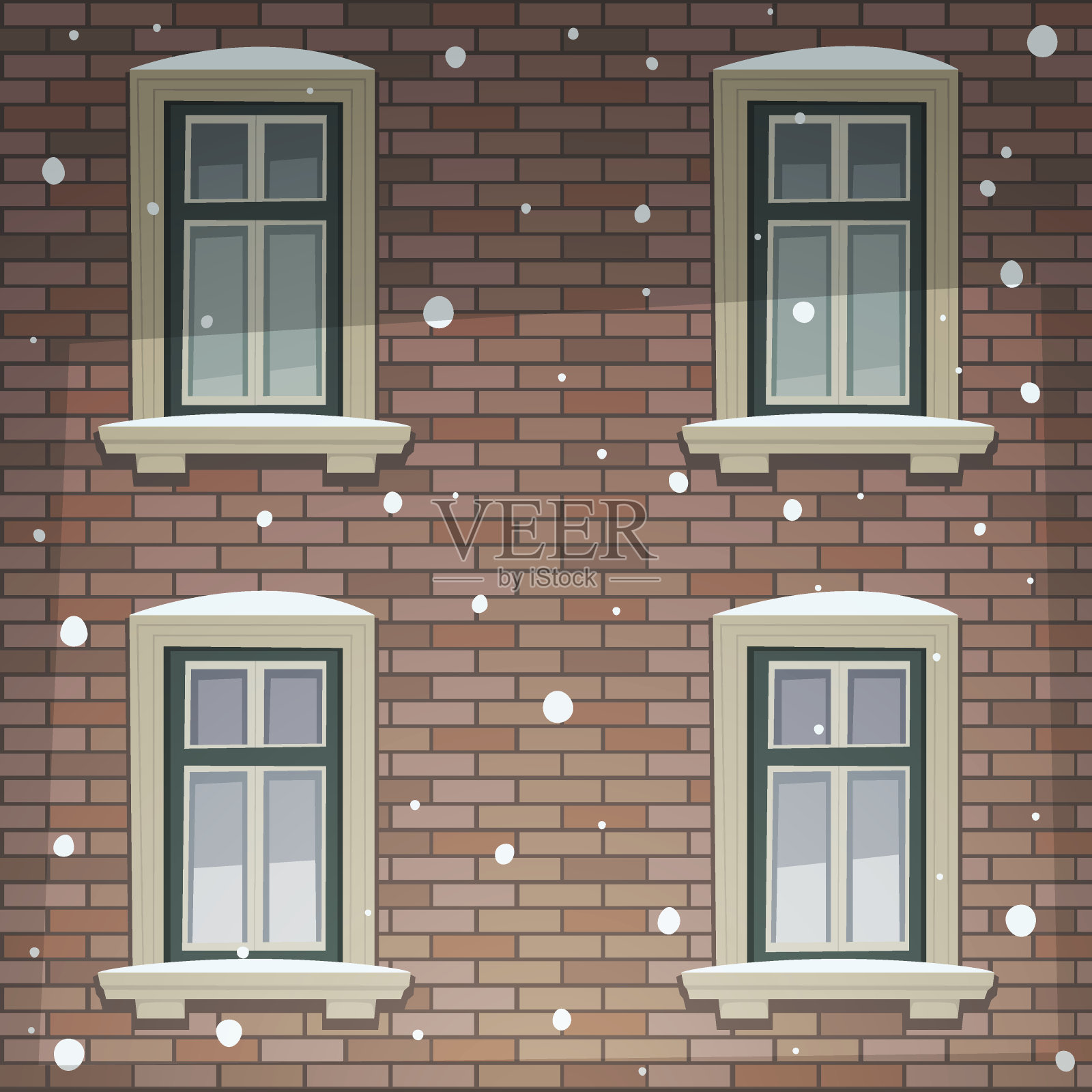冬季的复古建筑立面插画图片素材