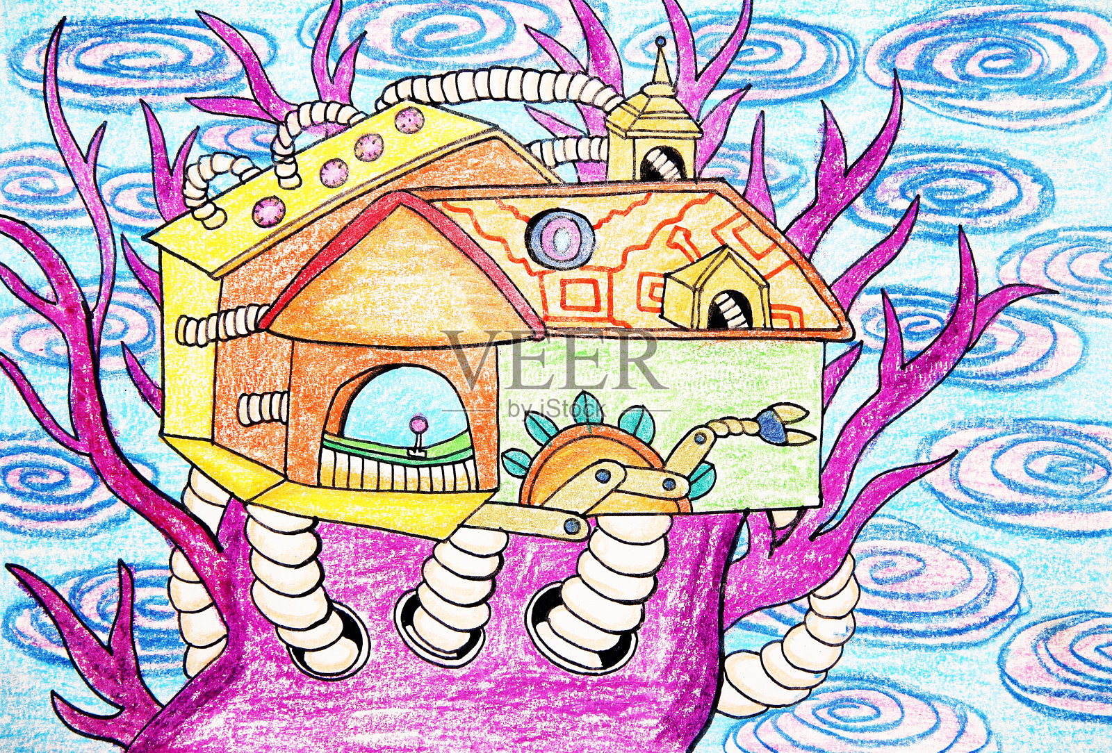 孩子画树屋插画图片素材