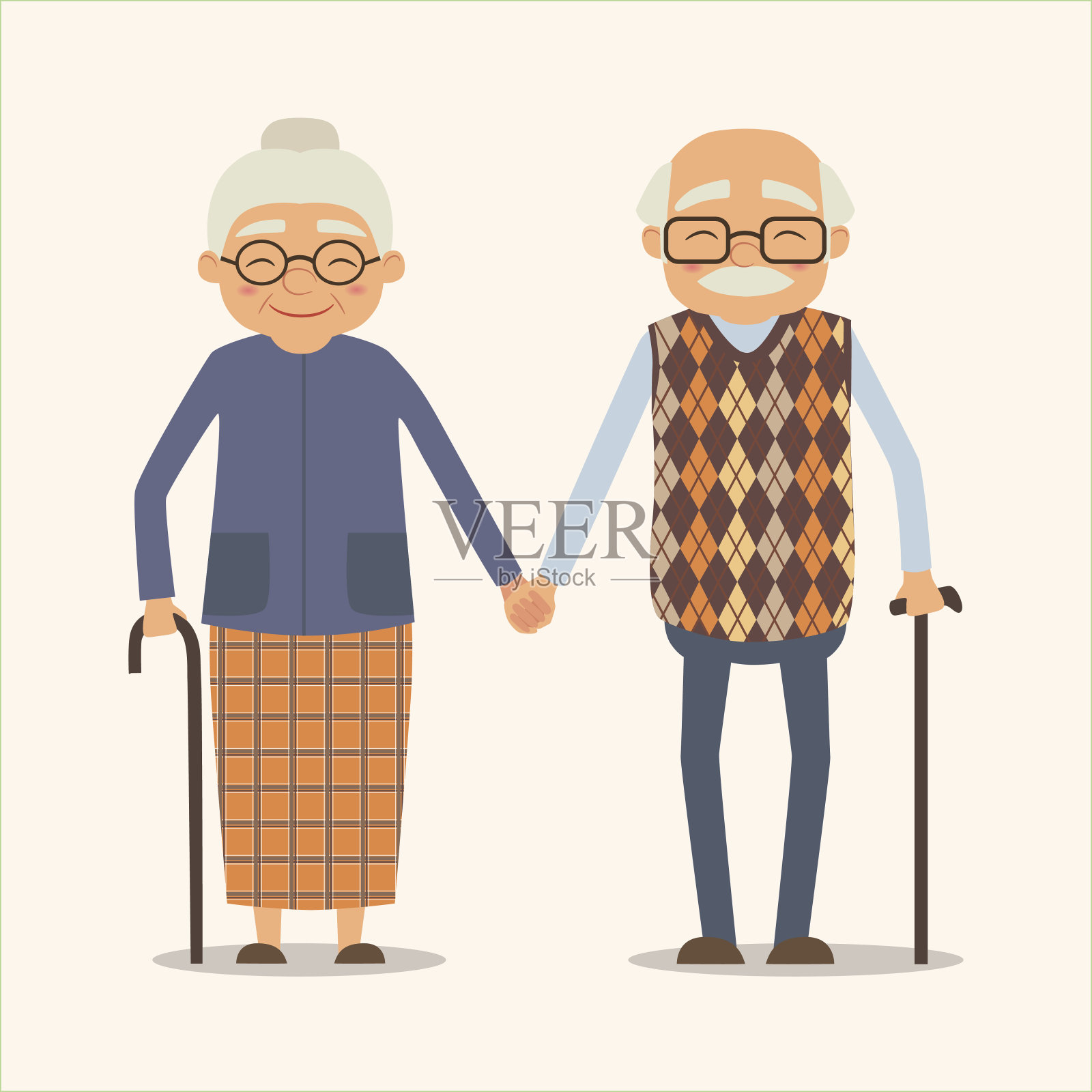 爷爷奶奶，卡通风格的幸福夫妻向量形象插画图片素材