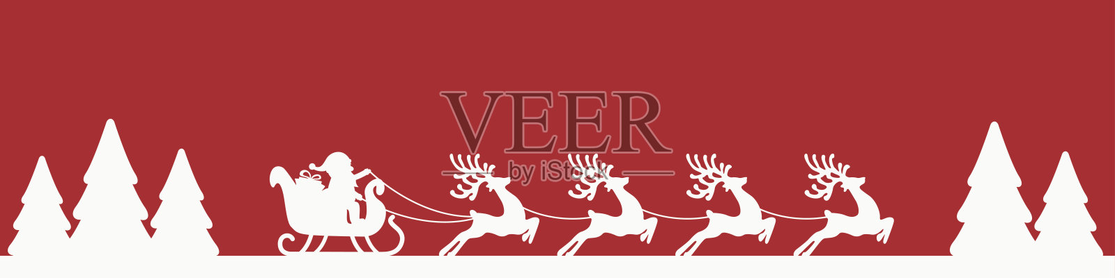 圣诞老人拉着驯鹿红色的剪影插画图片素材