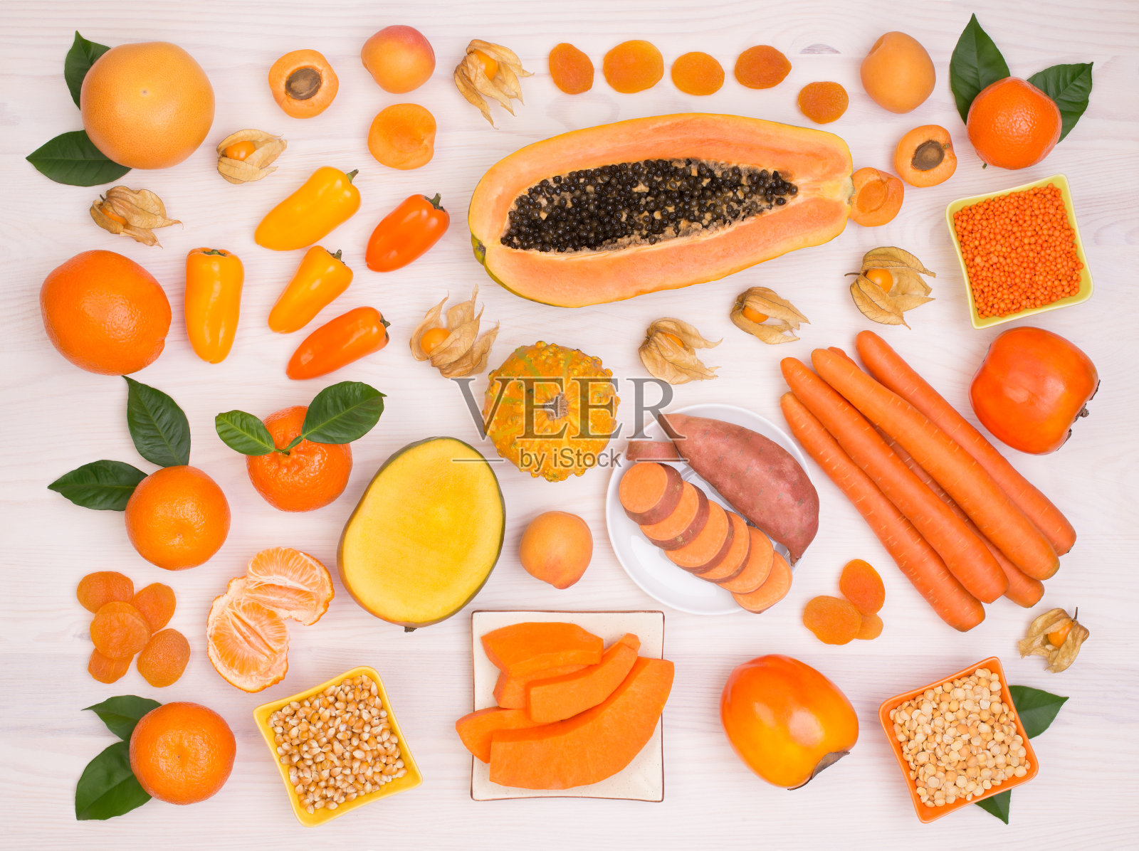 含有-胡萝卜素的橙色水果和蔬菜照片摄影图片