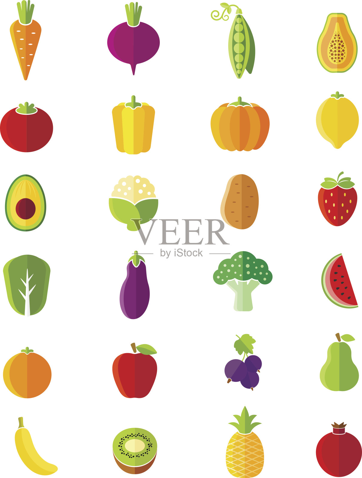 有机水果和蔬菜平面风格的图标集设计元素图片
