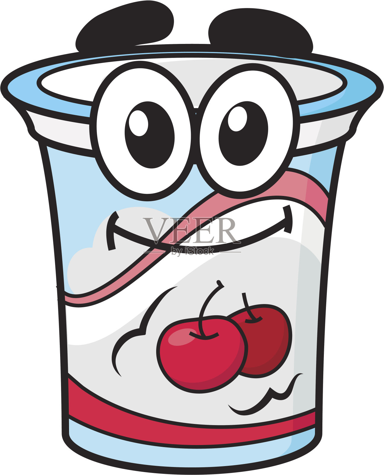 樱桃酸奶，牛奶或奶油卡通人物设计元素图片