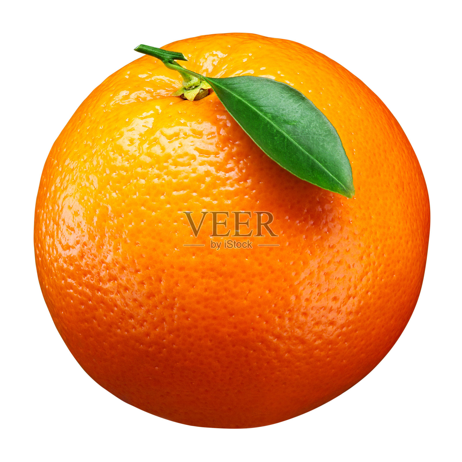 白色上孤立叶的橙色果实。与剪切路径照片摄影图片