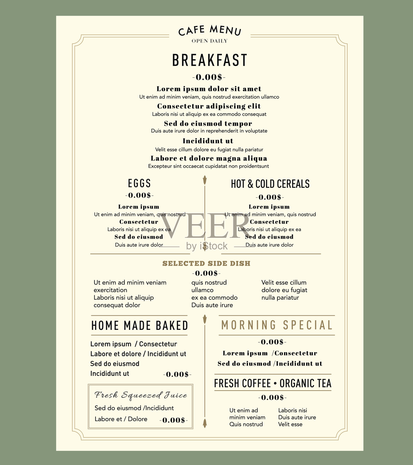 菜单设计模板布局的早餐餐厅咖啡馆复古风格设计模板素材
