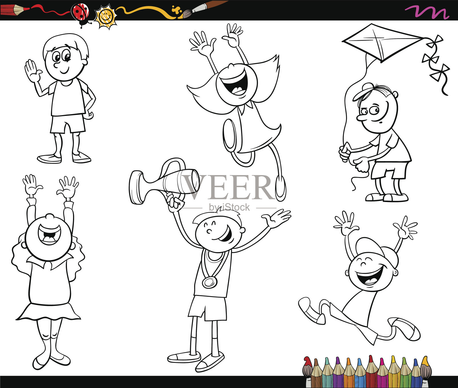 儿童角色着色页插画图片素材