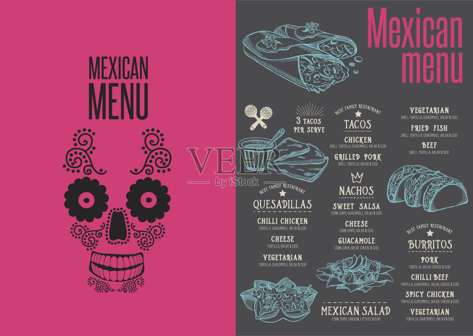 菜单墨西哥餐厅，模板餐垫。设计模板素材