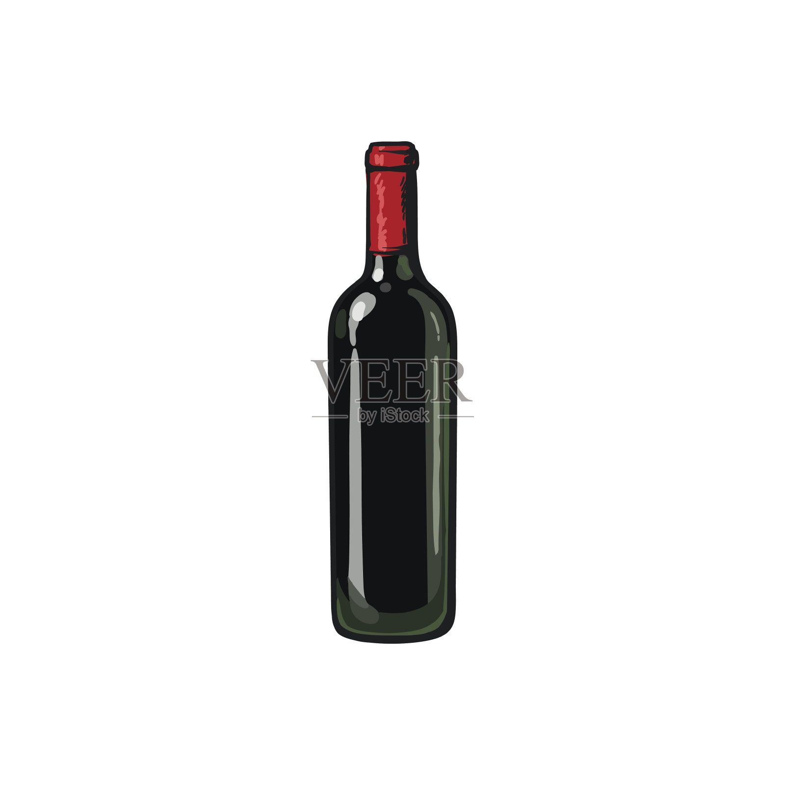红酒瓶，孤立素描风格矢量插图设计元素图片