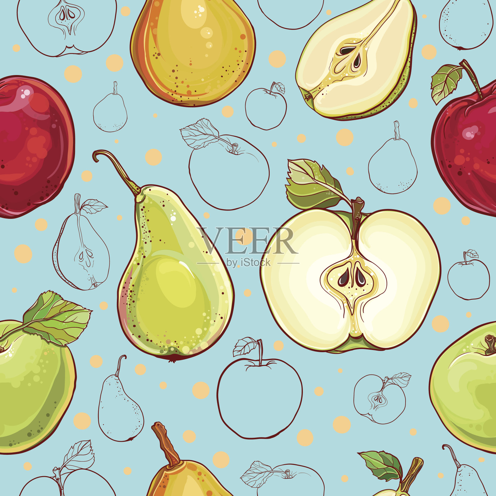 向量无缝模式与苹果和梨插画图片素材