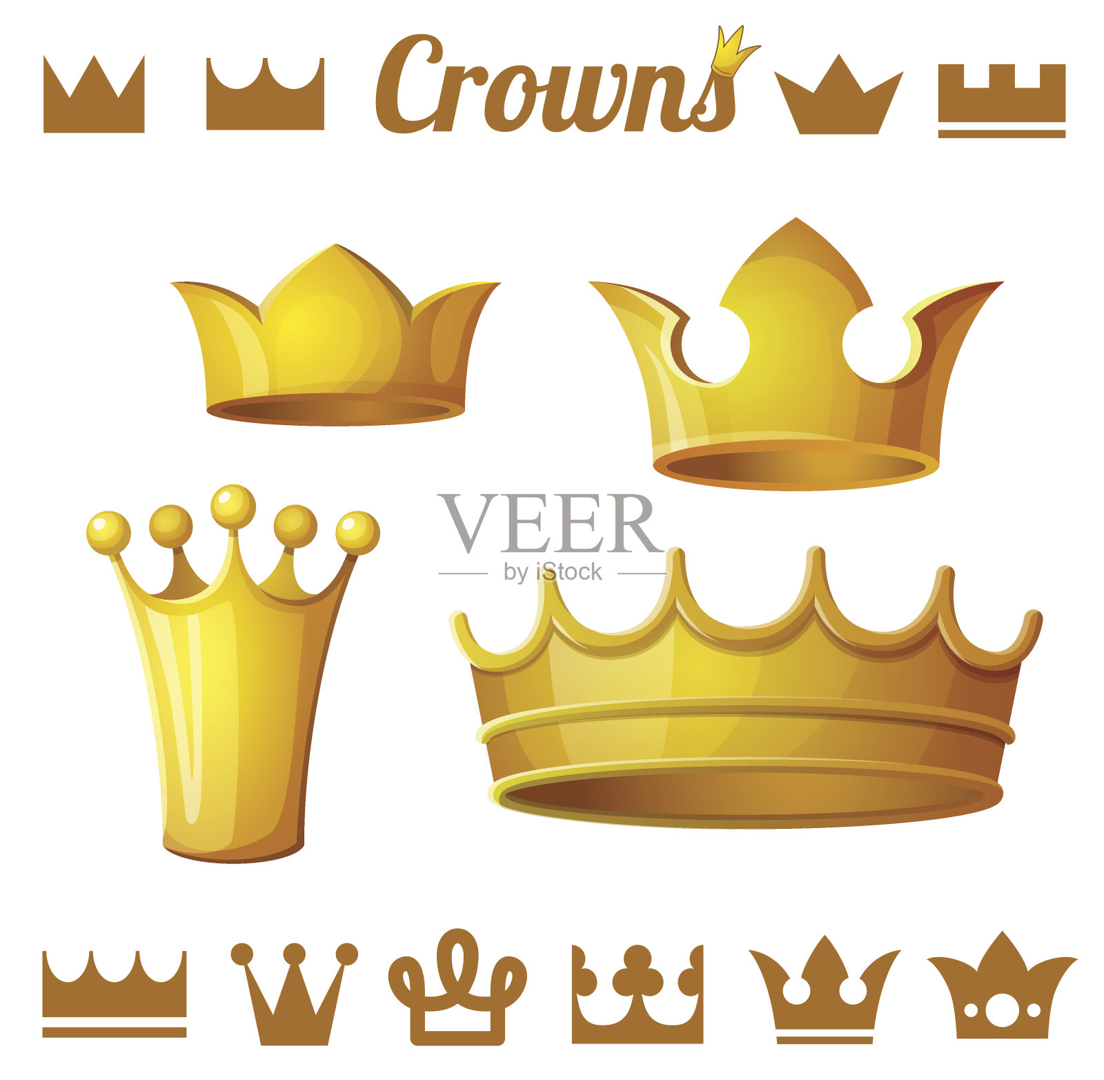 设置2的皇家黄金王冠孤立在白色。向量插画图片素材