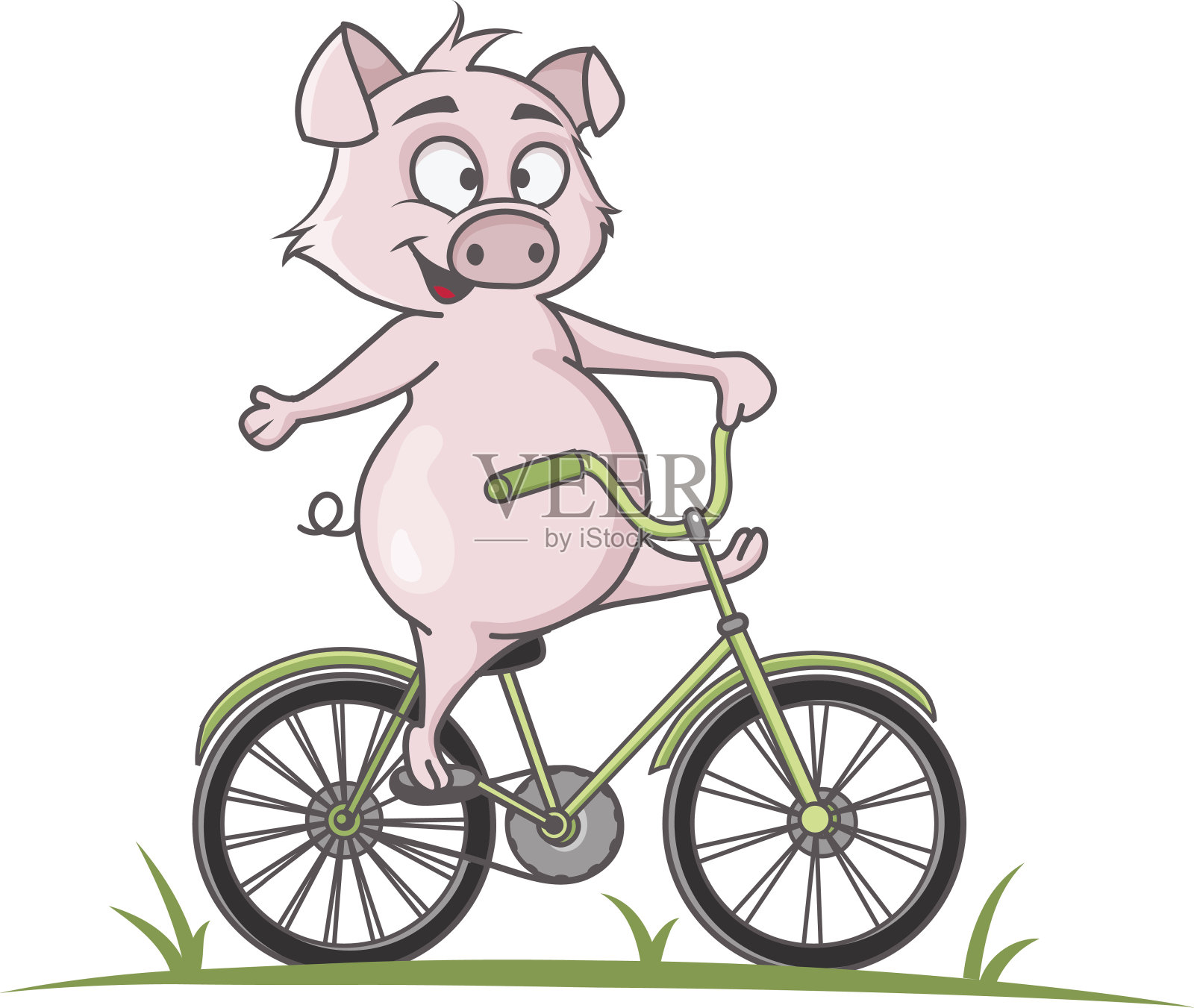 可爱的小猪卡通骑自行车插画图片素材