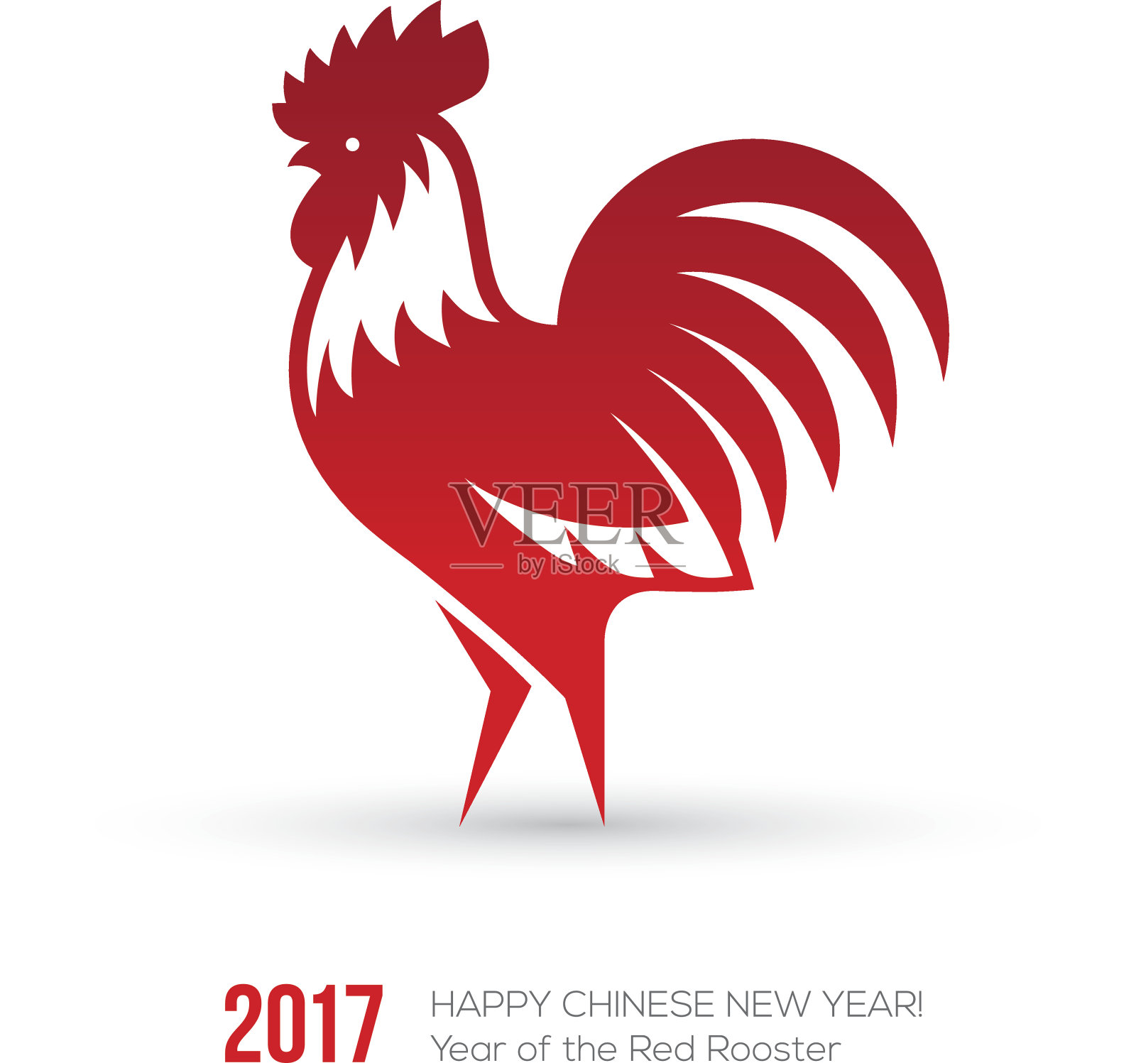 2017年的贺年卡上有红色公鸡的标志插画图片素材