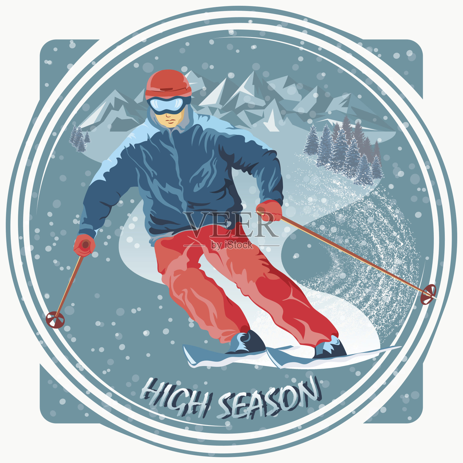 一个滑雪场的滑雪者插画图片素材
