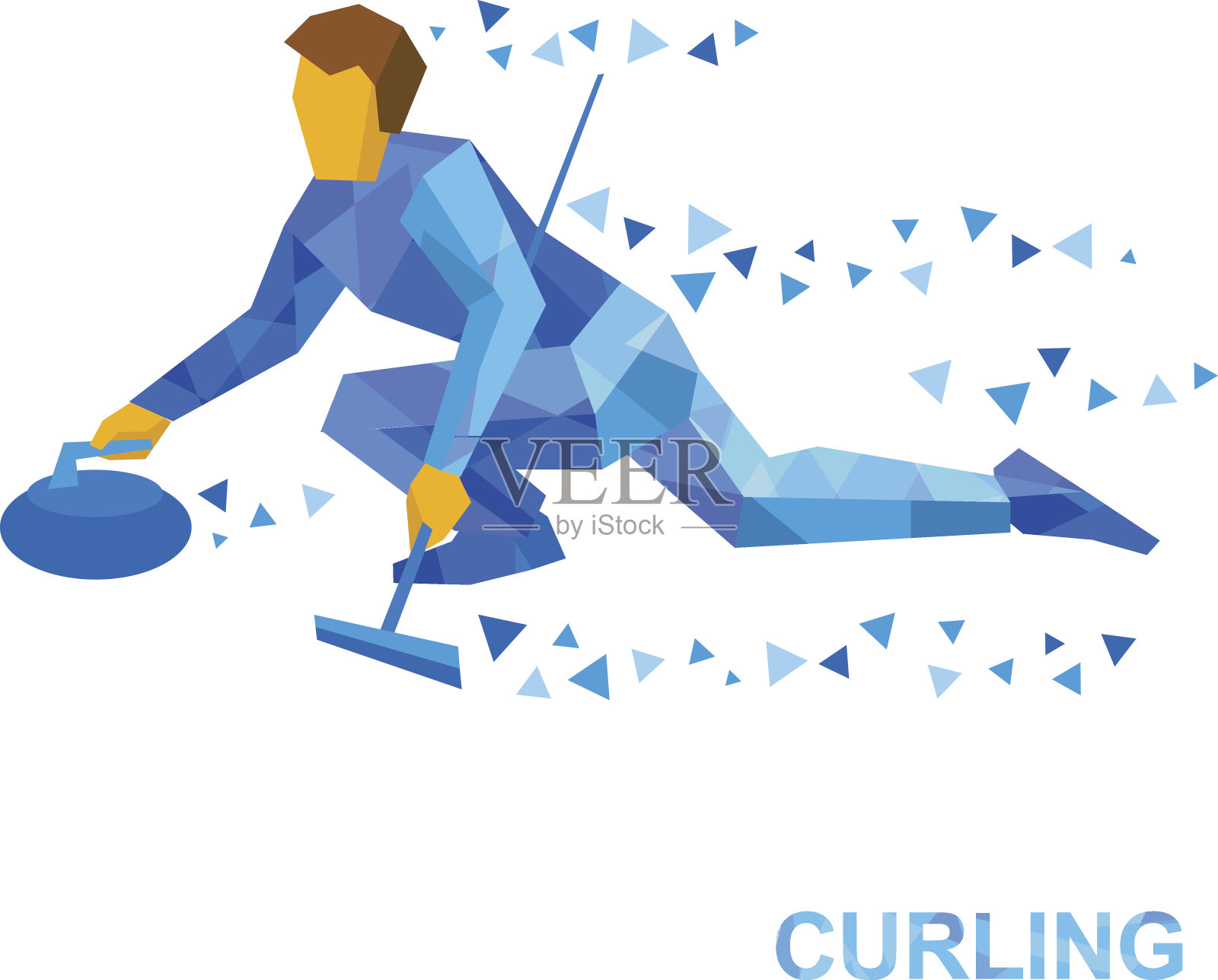 冬季运动——冰壶。卡通玩家滑石。插画图片素材
