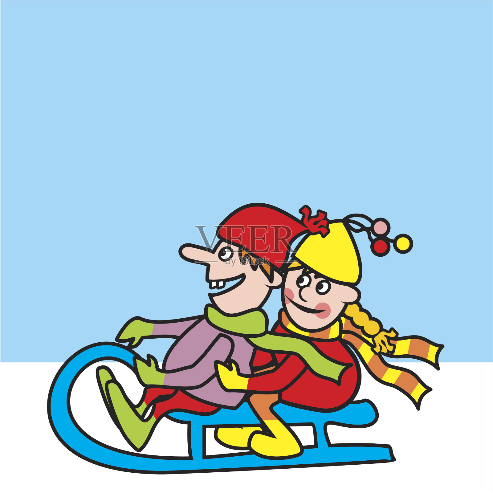 儿童和雪橇插画图片素材