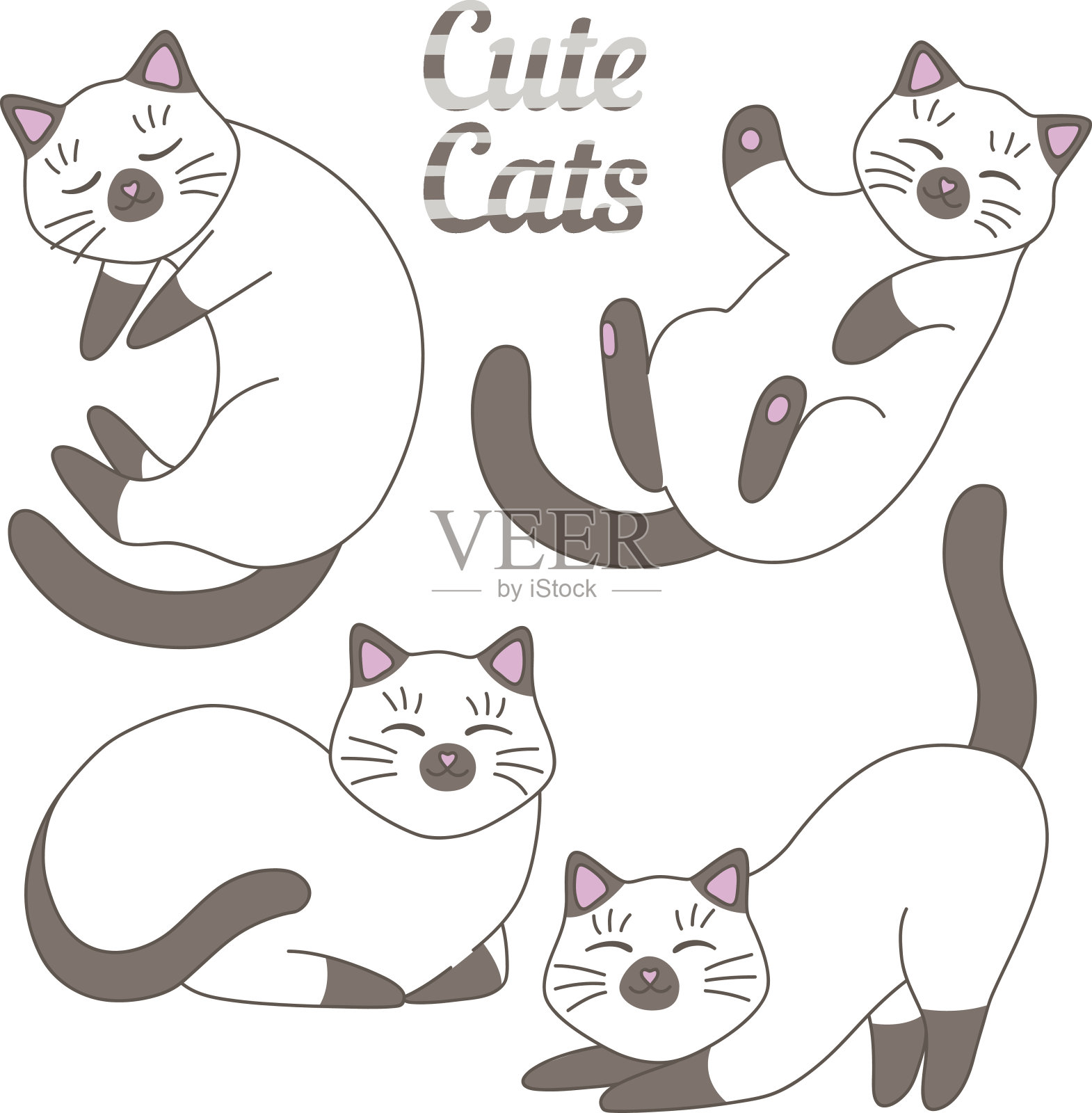 漂亮小猫向量组插画图片素材