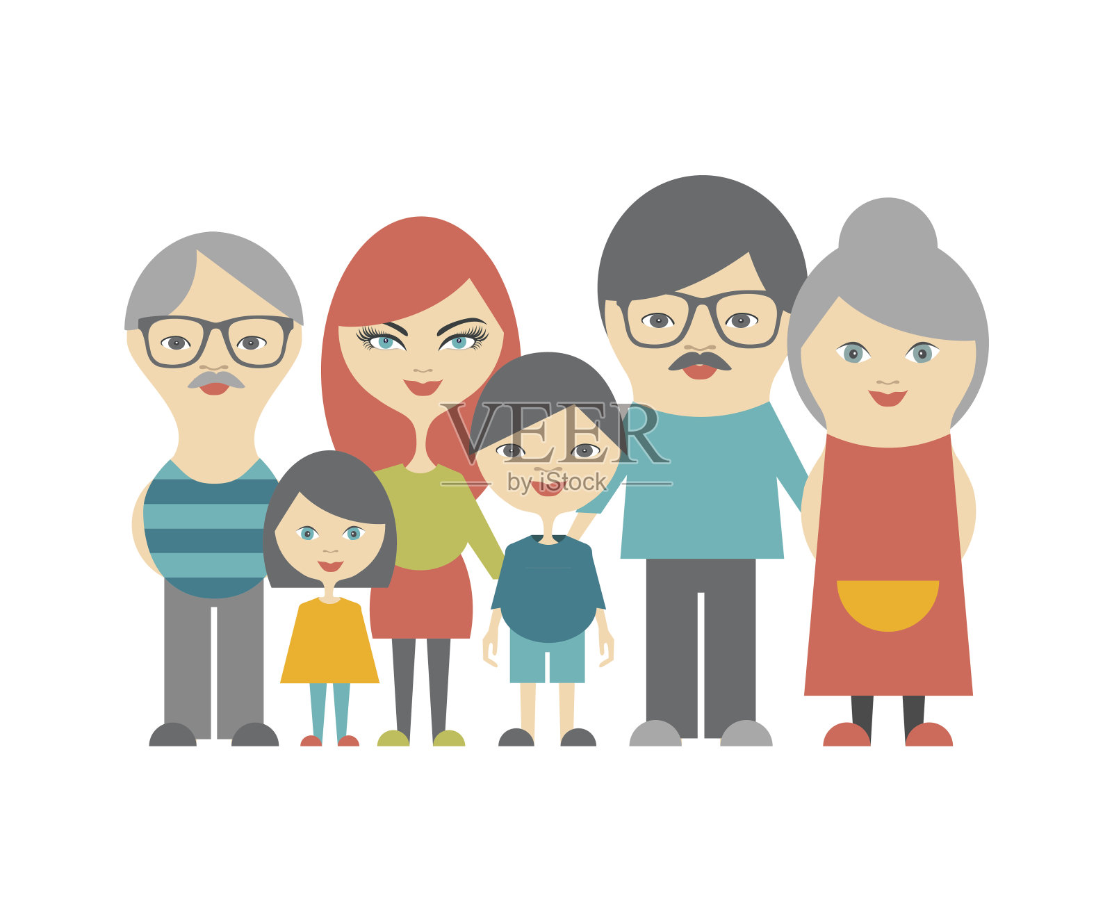 多代的家庭。父母、孩子和祖父母。平面设计。插画图片素材