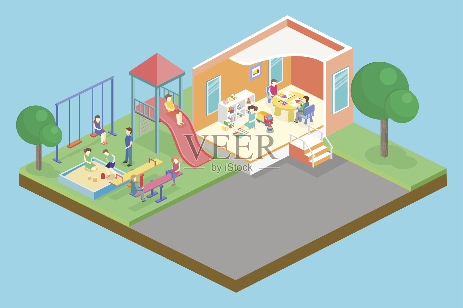 等距平面3D概念网络矢量儿童游乐场集。插画图片素材