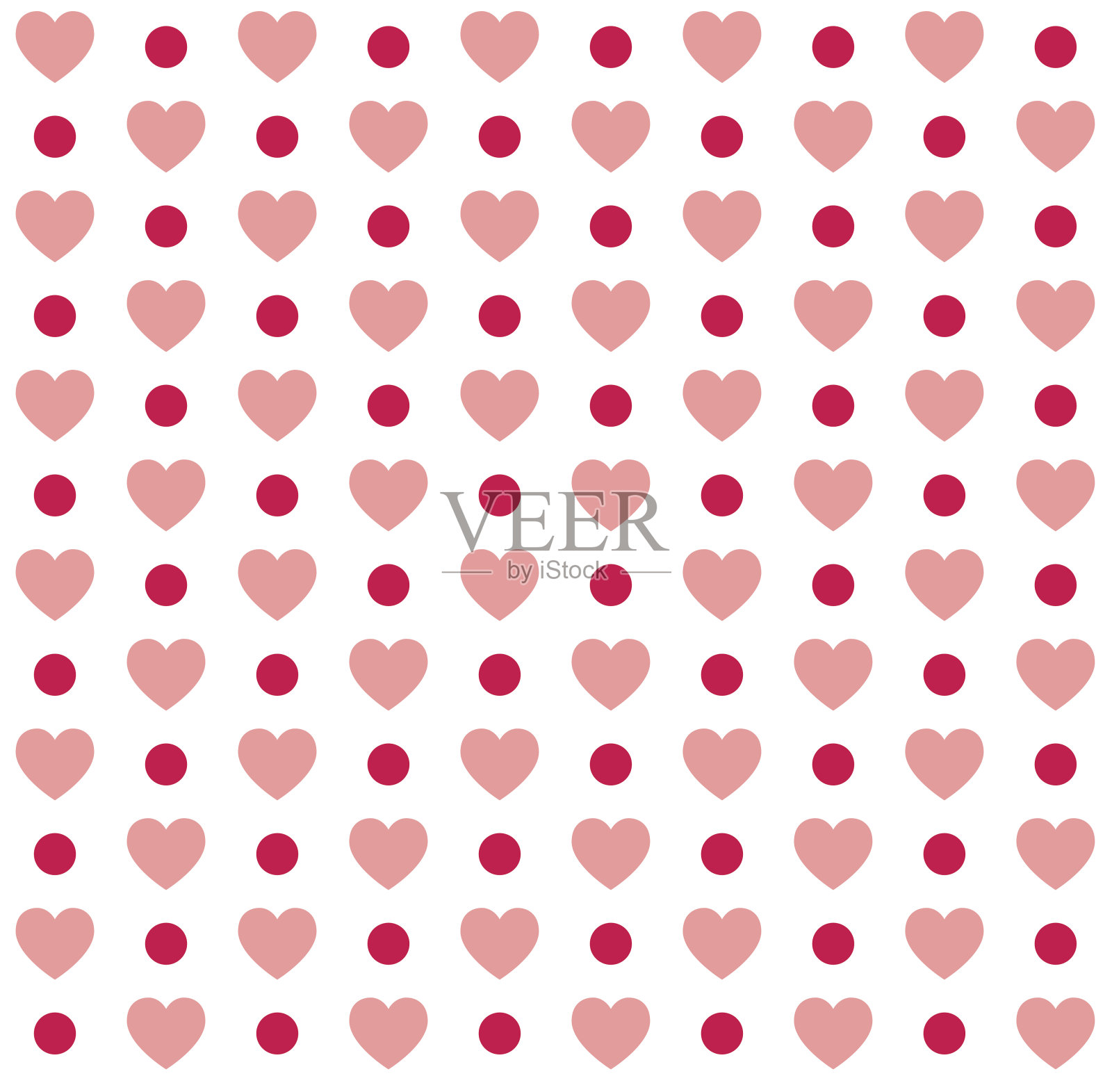 无缝的情人节圆点红心形图案。向量插画图片素材