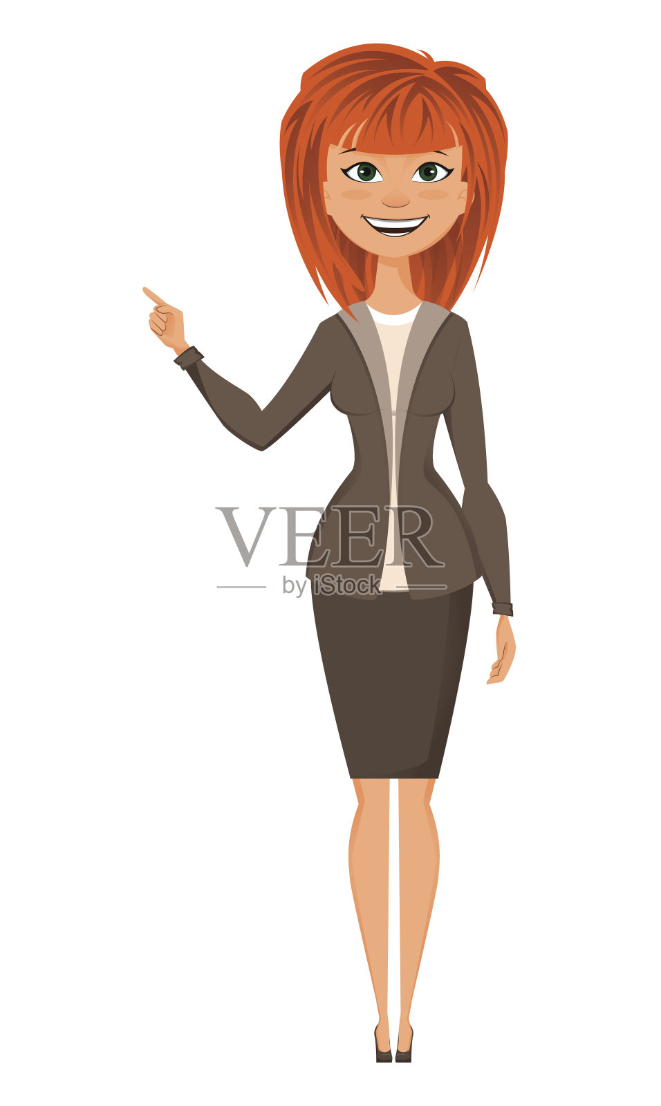 年轻迷人的红发女人穿着时髦的办公室衣服。矢量图插画图片素材