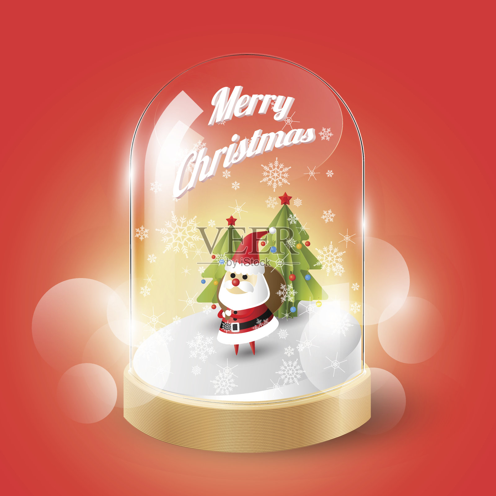 圣诞快乐，圣诞老人在玻璃圆顶，等距视图，向量插画图片素材