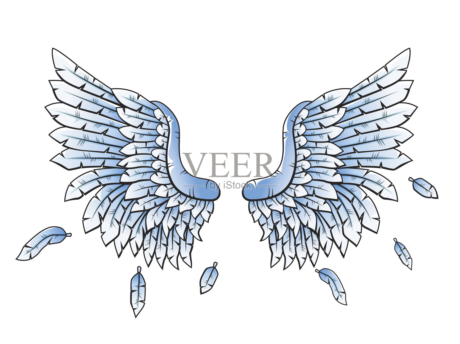 蓝色纹章翅膀卡通设计元素图片