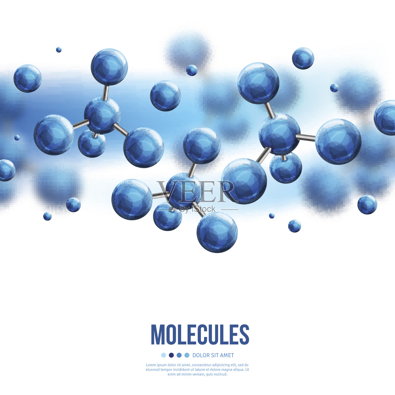 分子结构与蓝色球形粒子插画图片素材