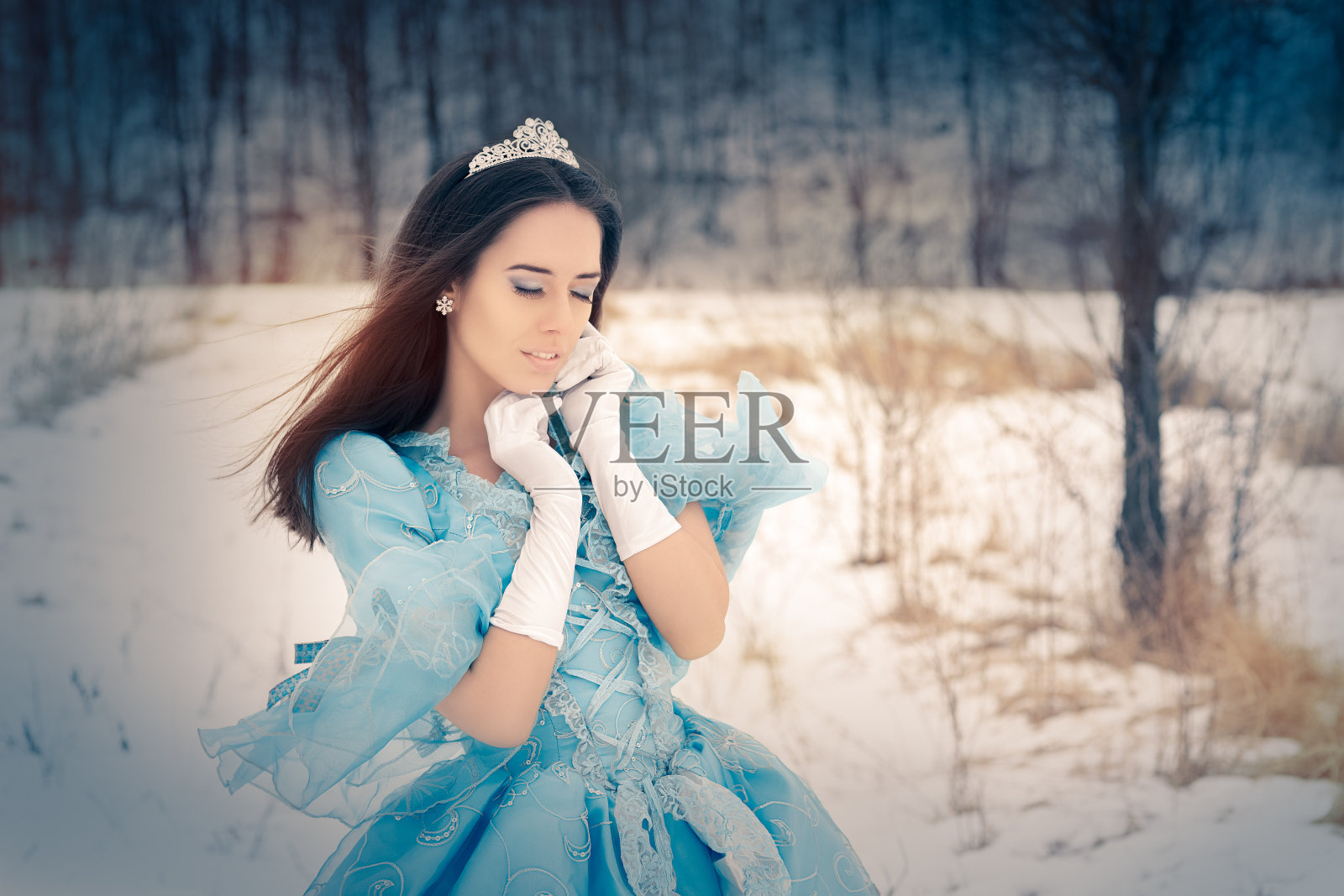 美丽的白雪皇后在冬天的装饰照片摄影图片