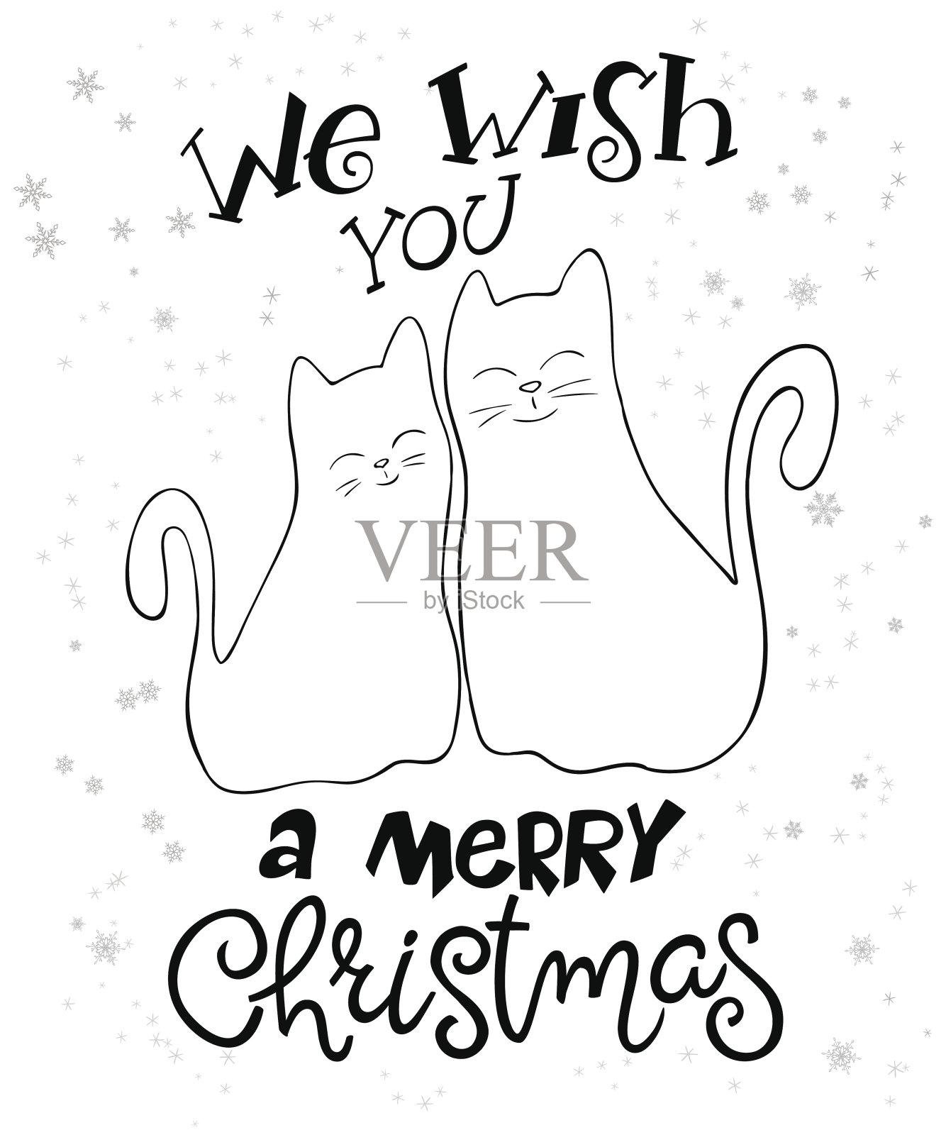 用雪花写圣诞祝福的猫咪插画图片素材