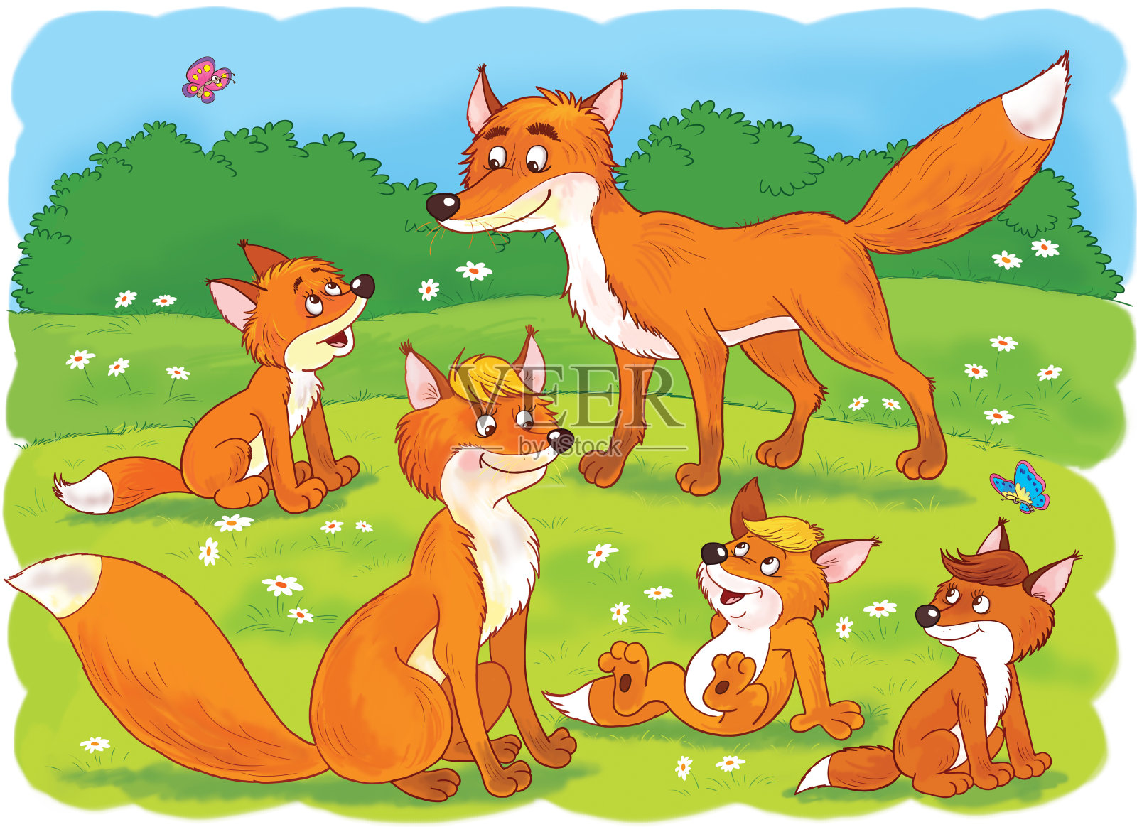 在动物园里。可爱的林地动物。狐狸。对儿童插图。着色页面设计元素图片