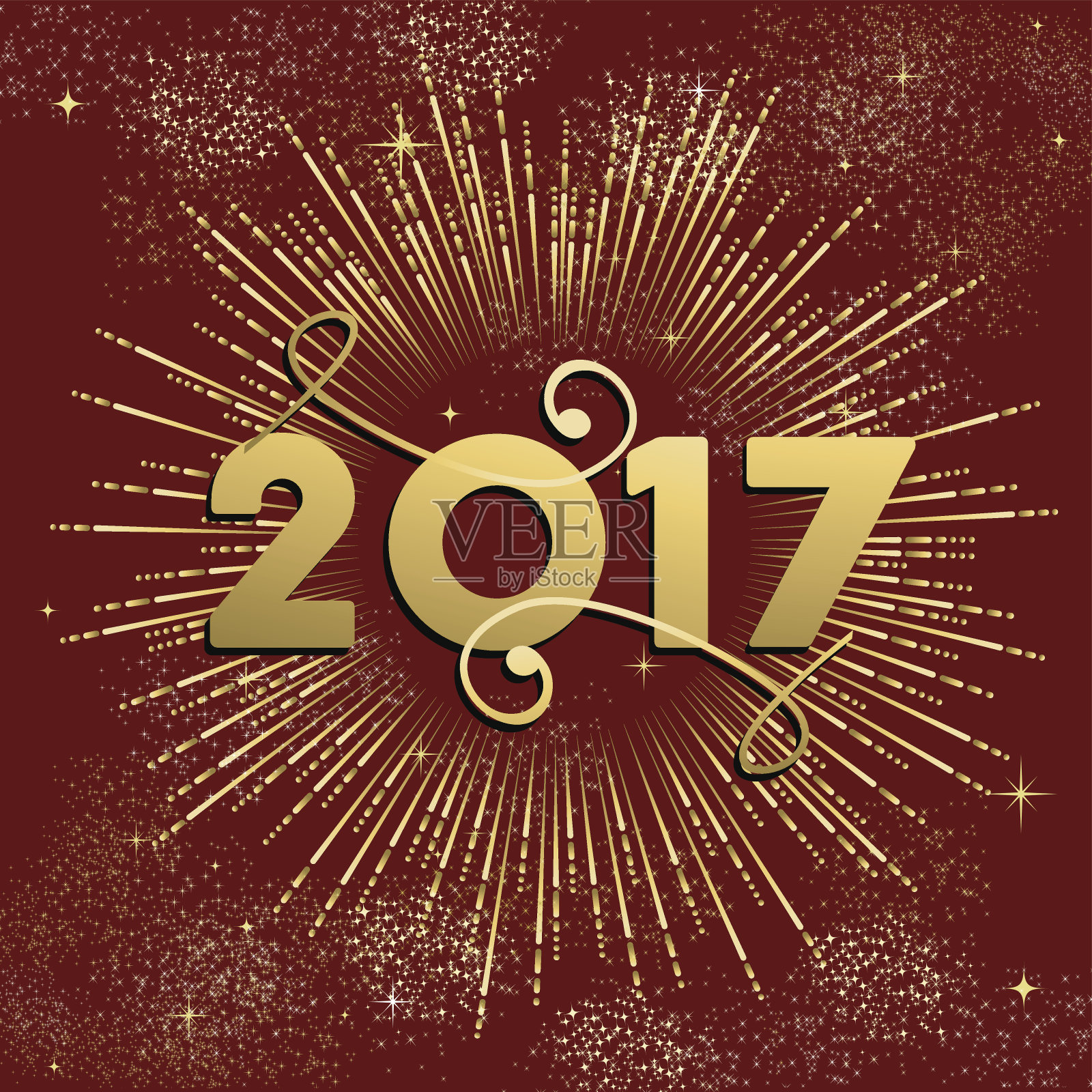 2017年新年快乐的金色烟花设计插画图片素材