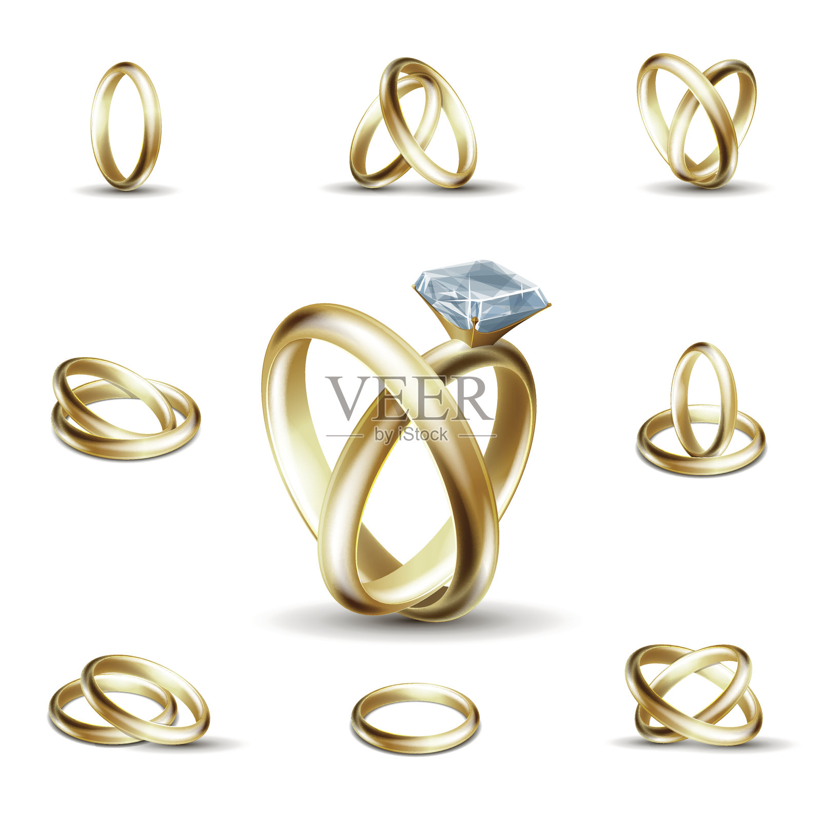 婚礼钻石戒指矢量插图插画图片素材