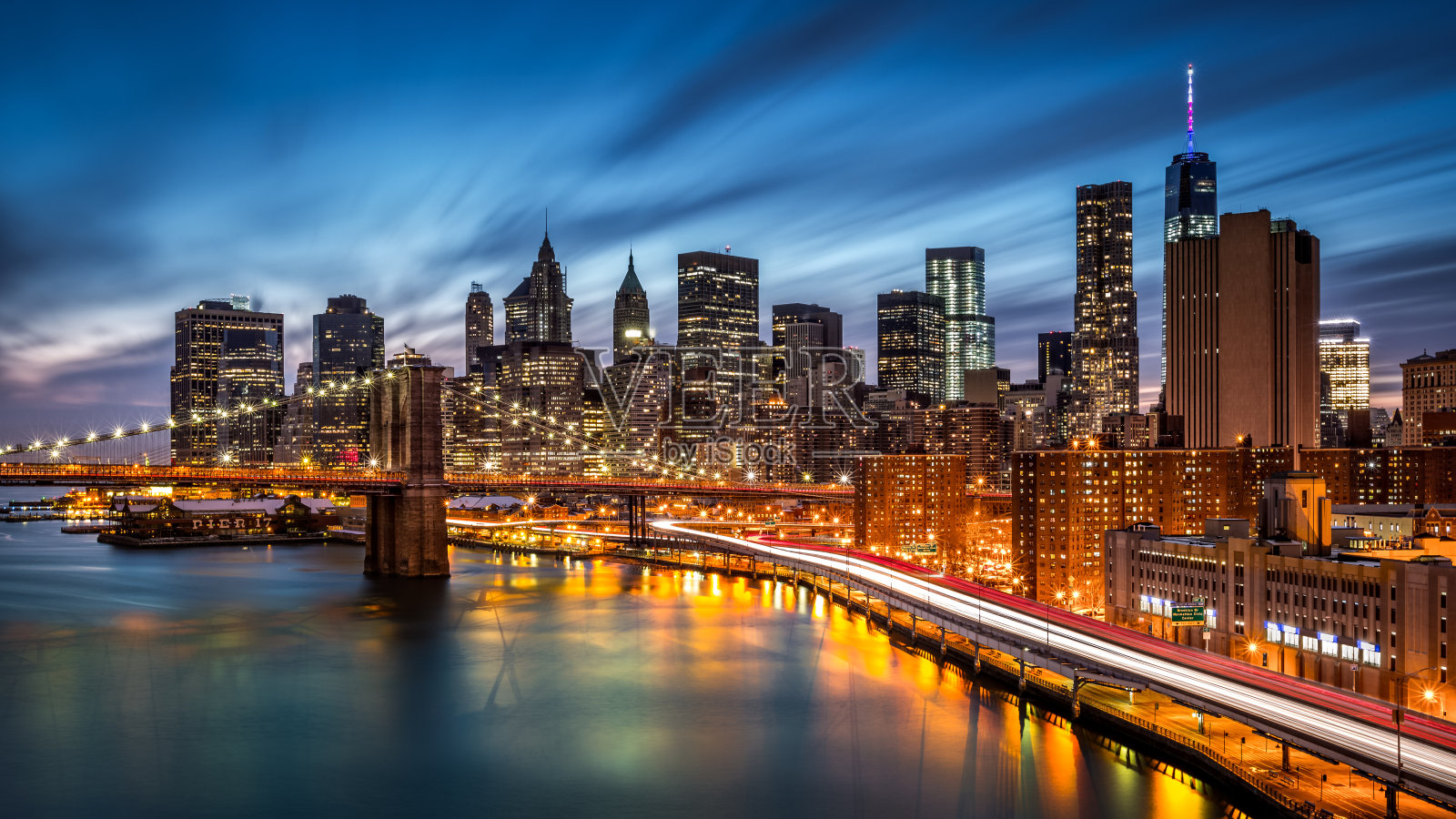 布鲁克林大桥和曼哈顿下城照片摄影图片