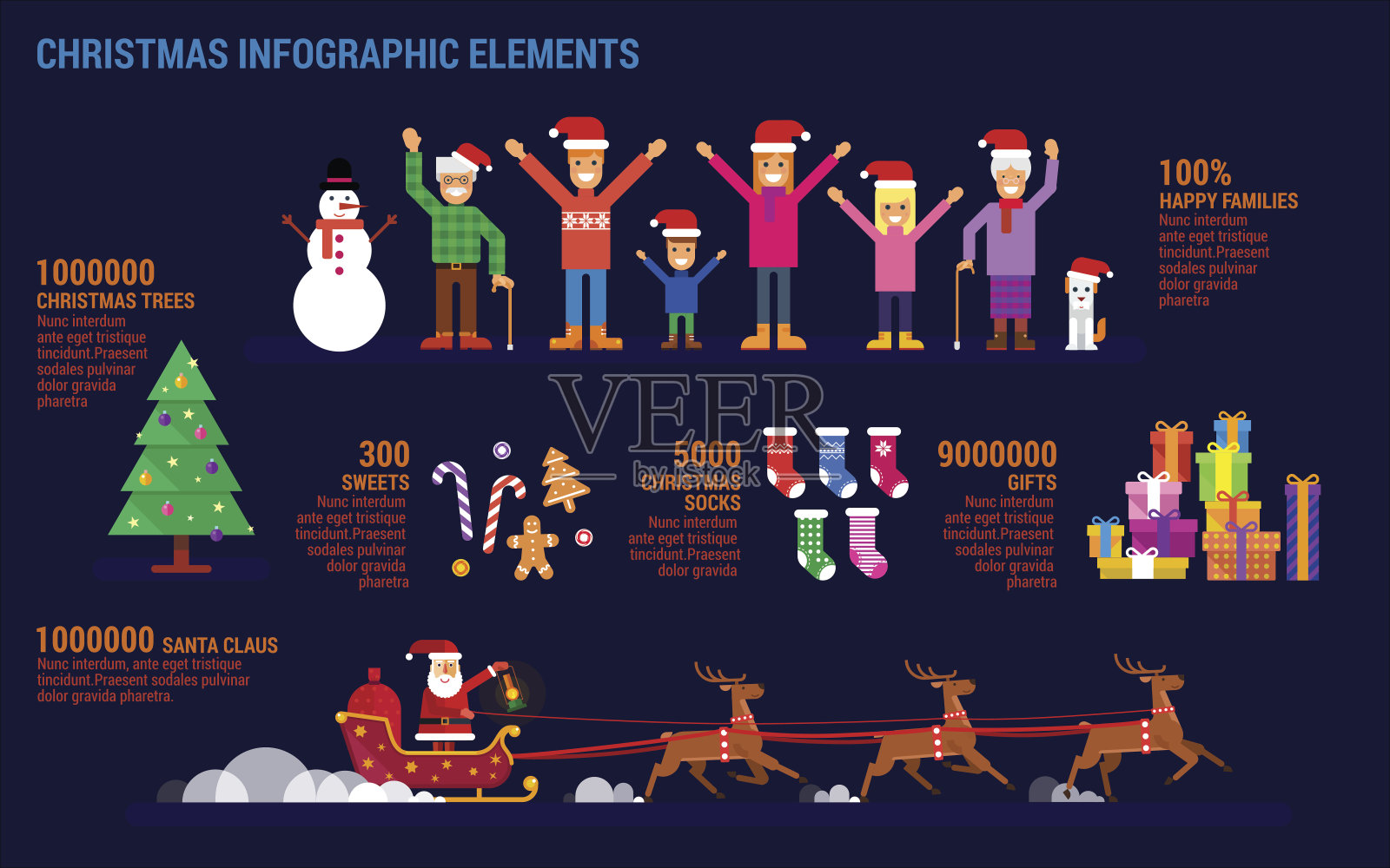 圣诞信息图表元素在扁平风格。插画图片素材
