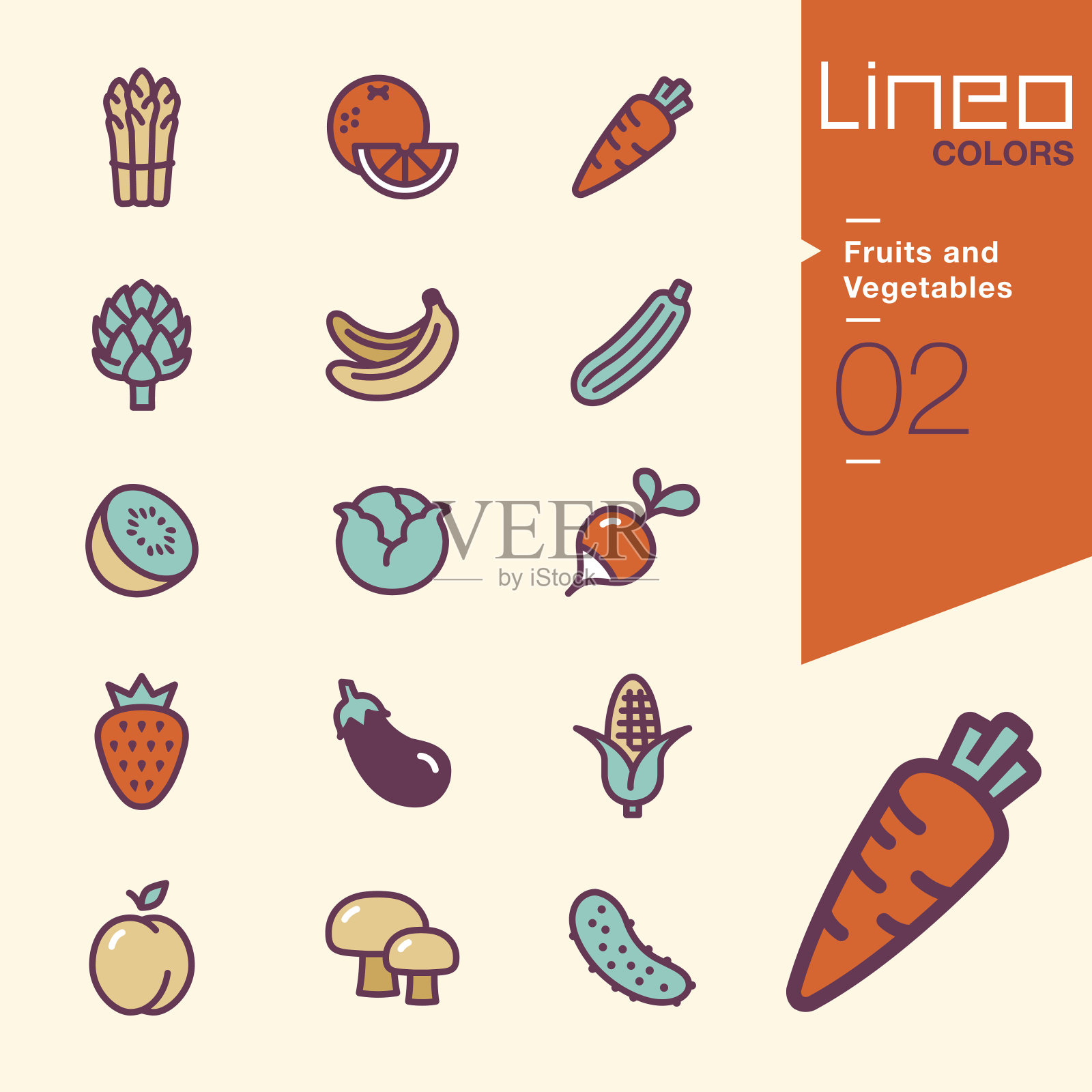 线条颜色-水果和蔬菜的图标插画图片素材