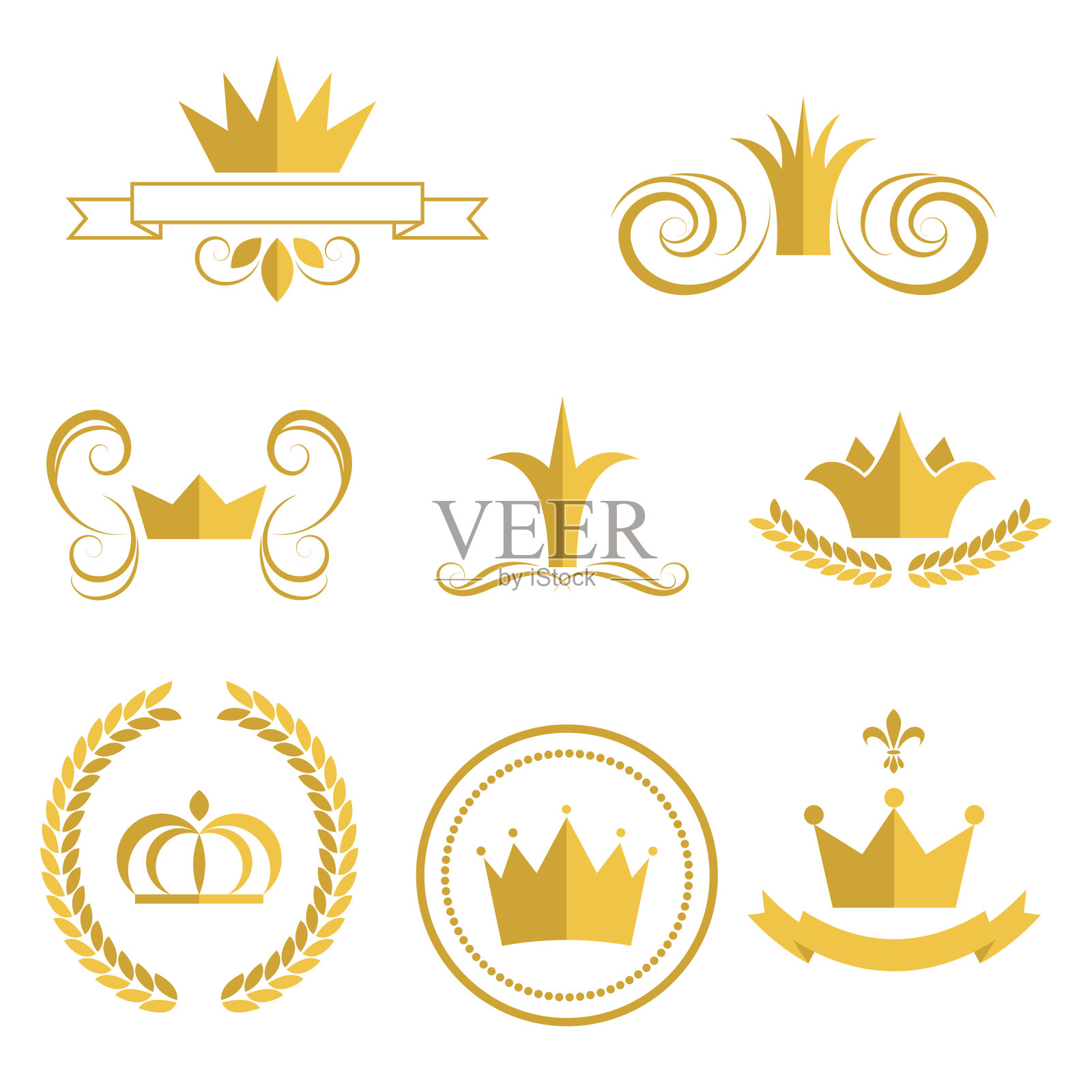 金皇冠标志和徽章剪辑艺术矢量集插画图片素材