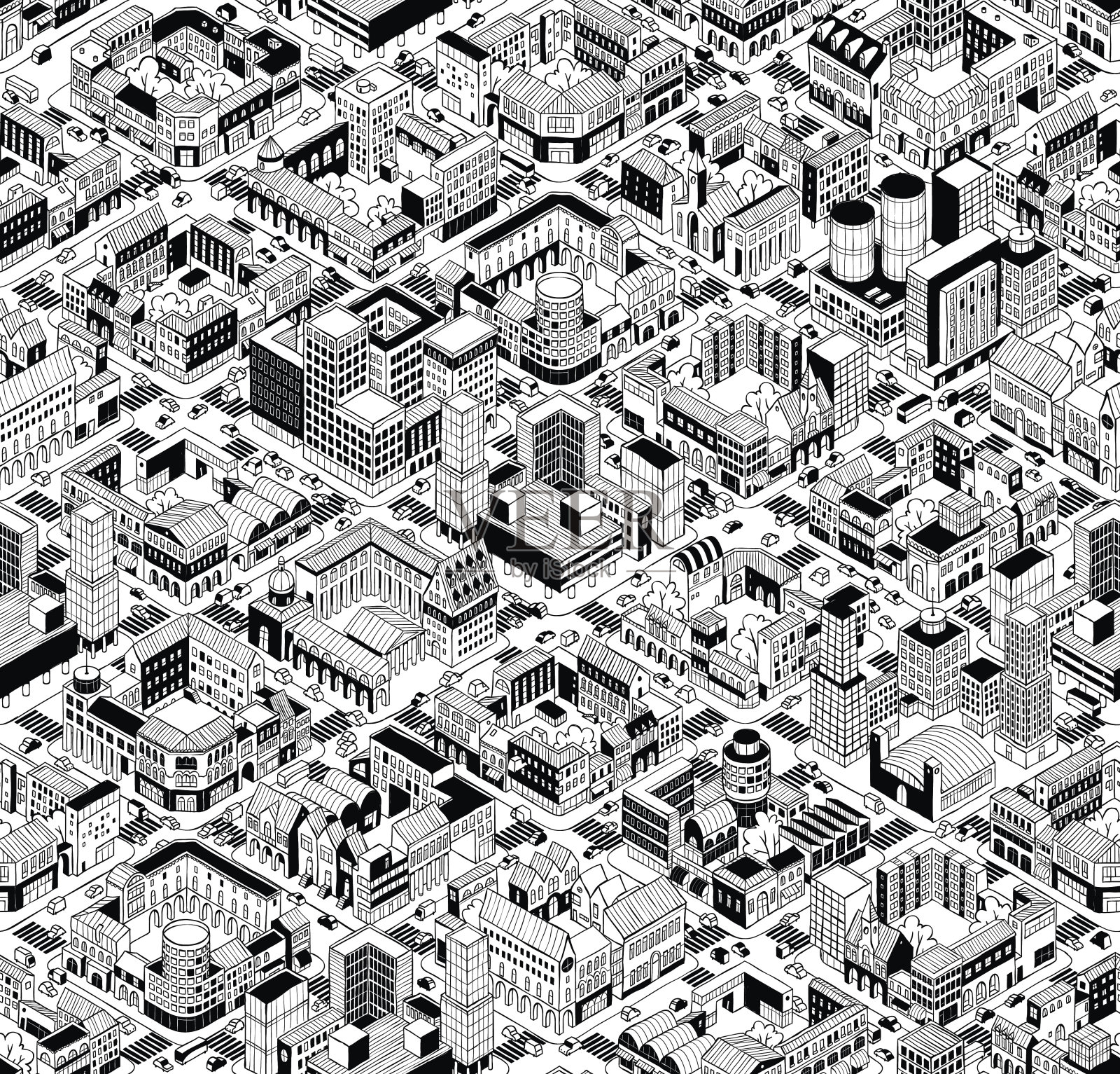 城市城市街区等距无缝模式-大插画图片素材