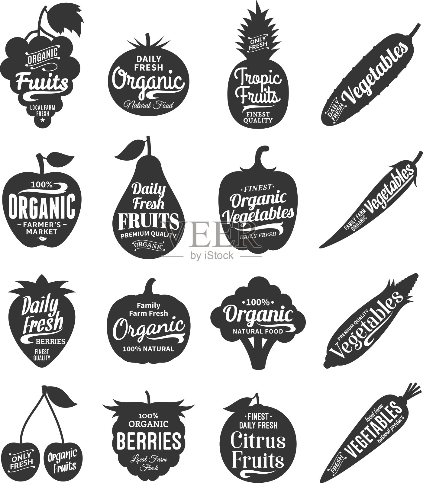 采购产品水果和蔬菜标签，图标和设计元素插画图片素材